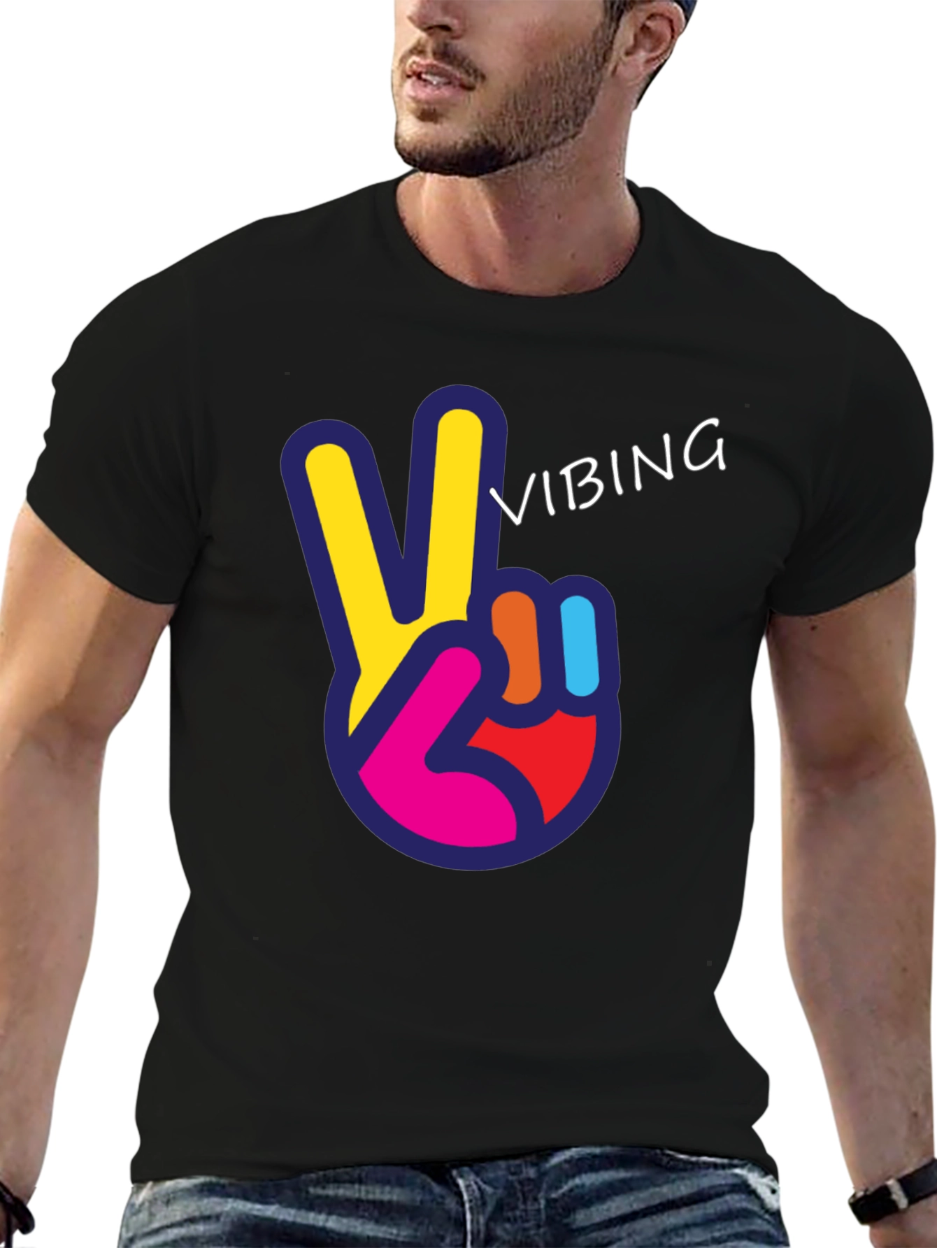 Black Vibing Peace Sign Graphic Tee view 6