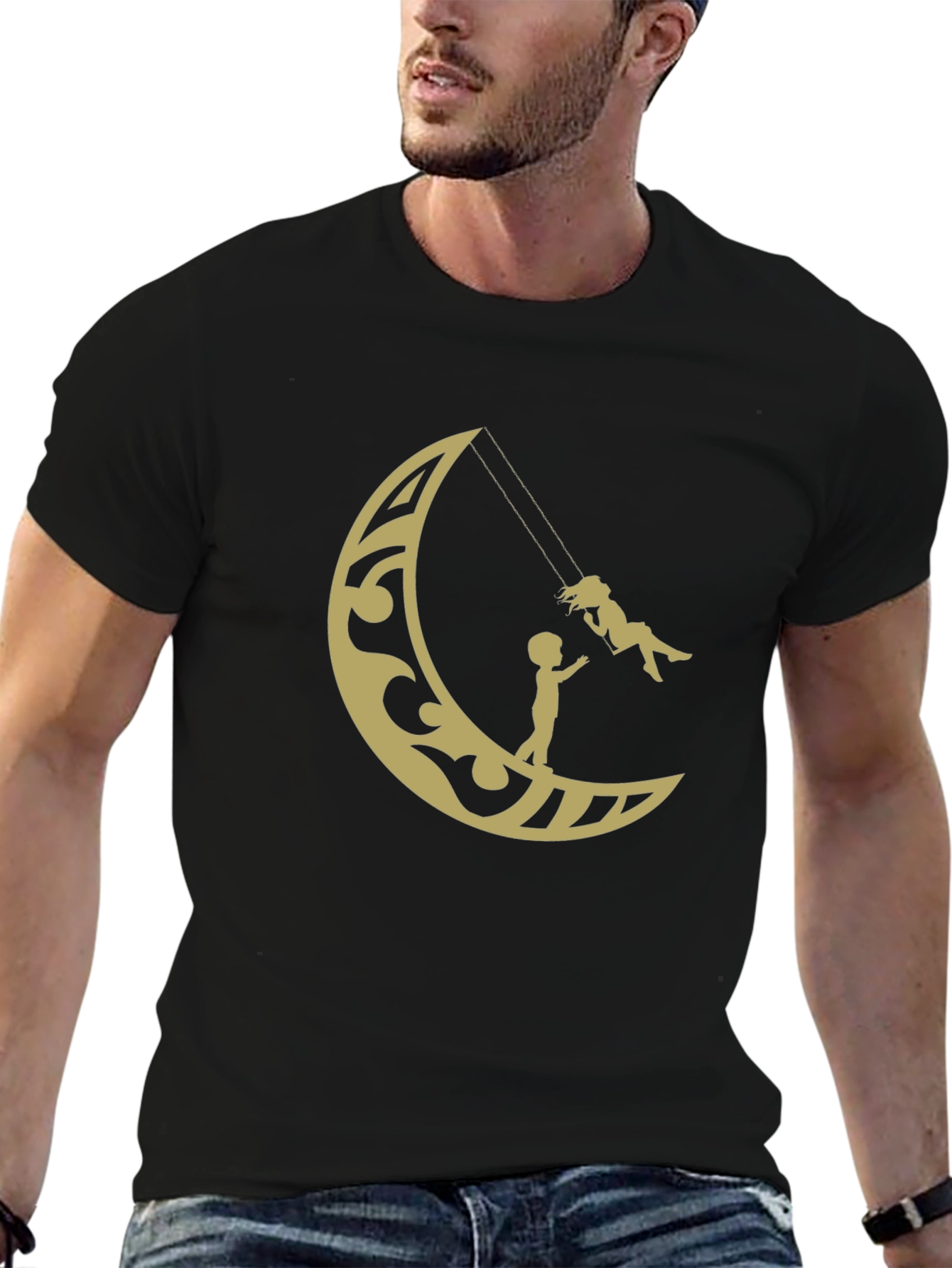 Black Moon Swing Graphic Tee - Stylish Cotton T-Shirt view 6