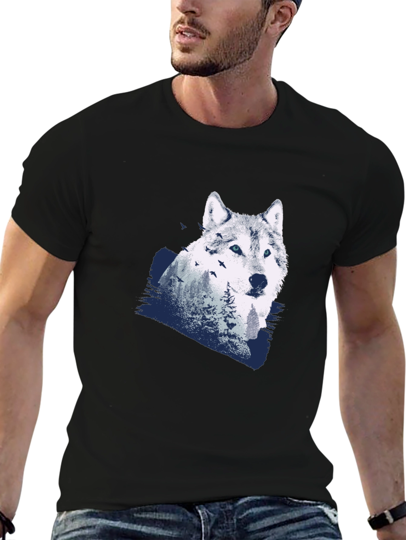 Black Wolf Graphic T-Shirt - Men's Black Tee view 6