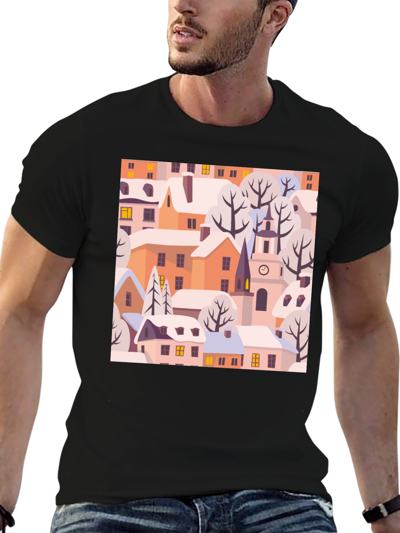 Black Winter Village Graphic Tee - Black view 6