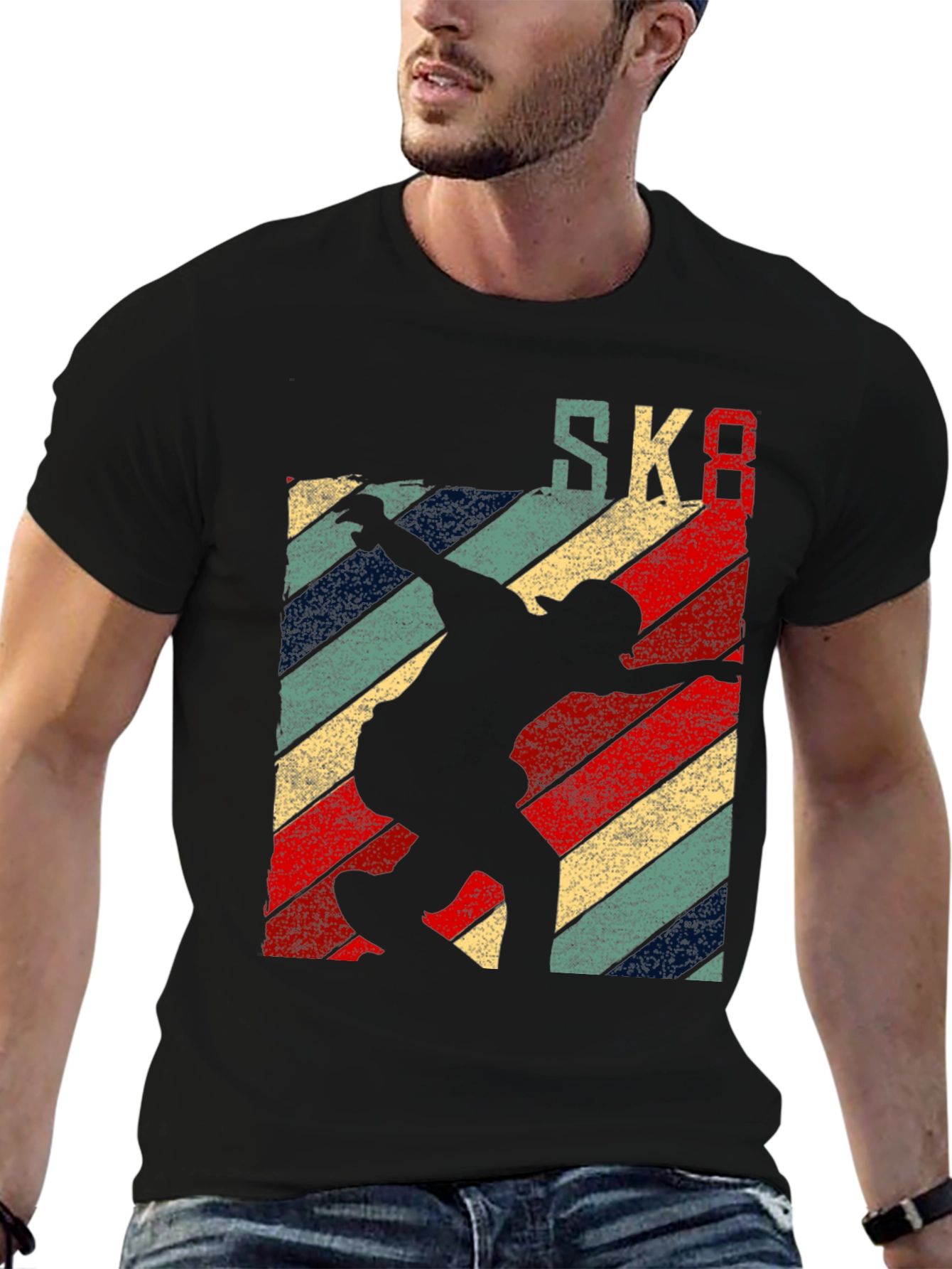 Black Retro SK8 Skateboard T-Shirt Black view 6