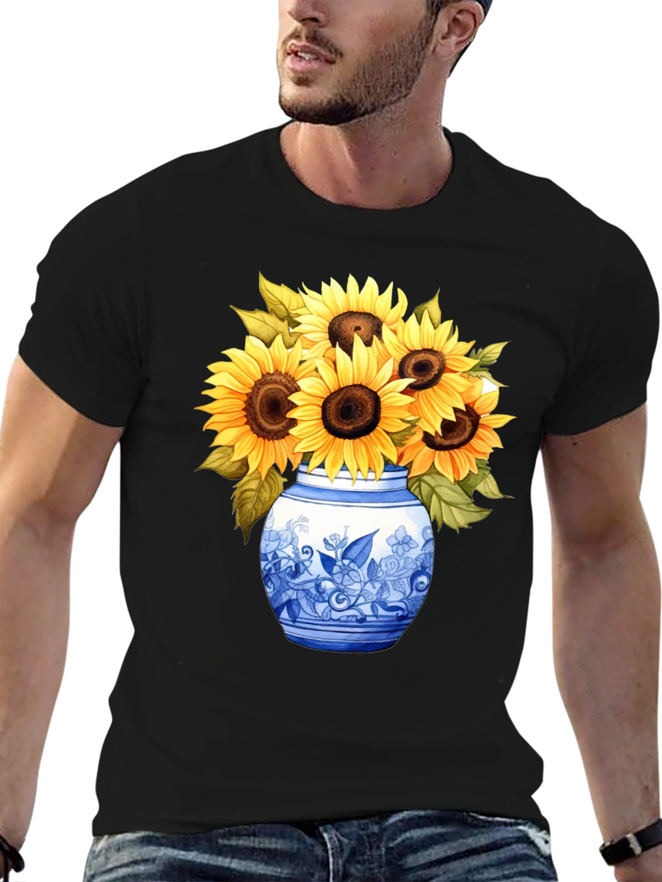 Black Sunflower Vase Graphic Tee - Stylish Unisex T-Shirt view 6