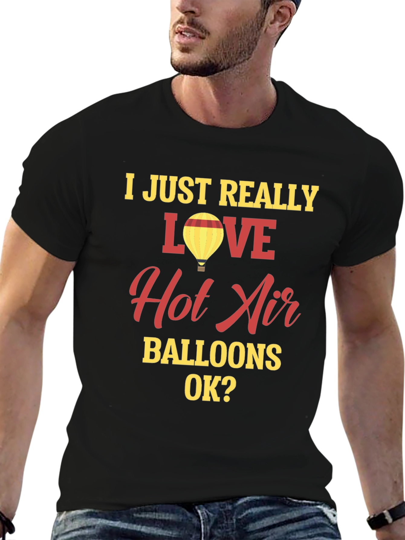 Black I Love Hot Air Balloons Graphic Tee Shirt view 6