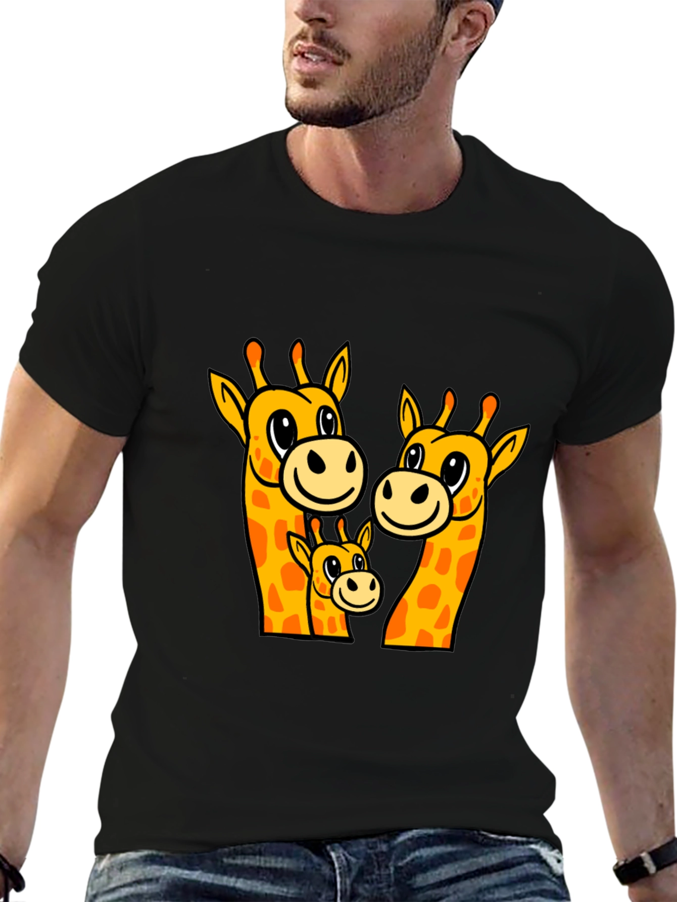 Black Giraffe Family Graphic Tee - Black Cotton Comfort view 6