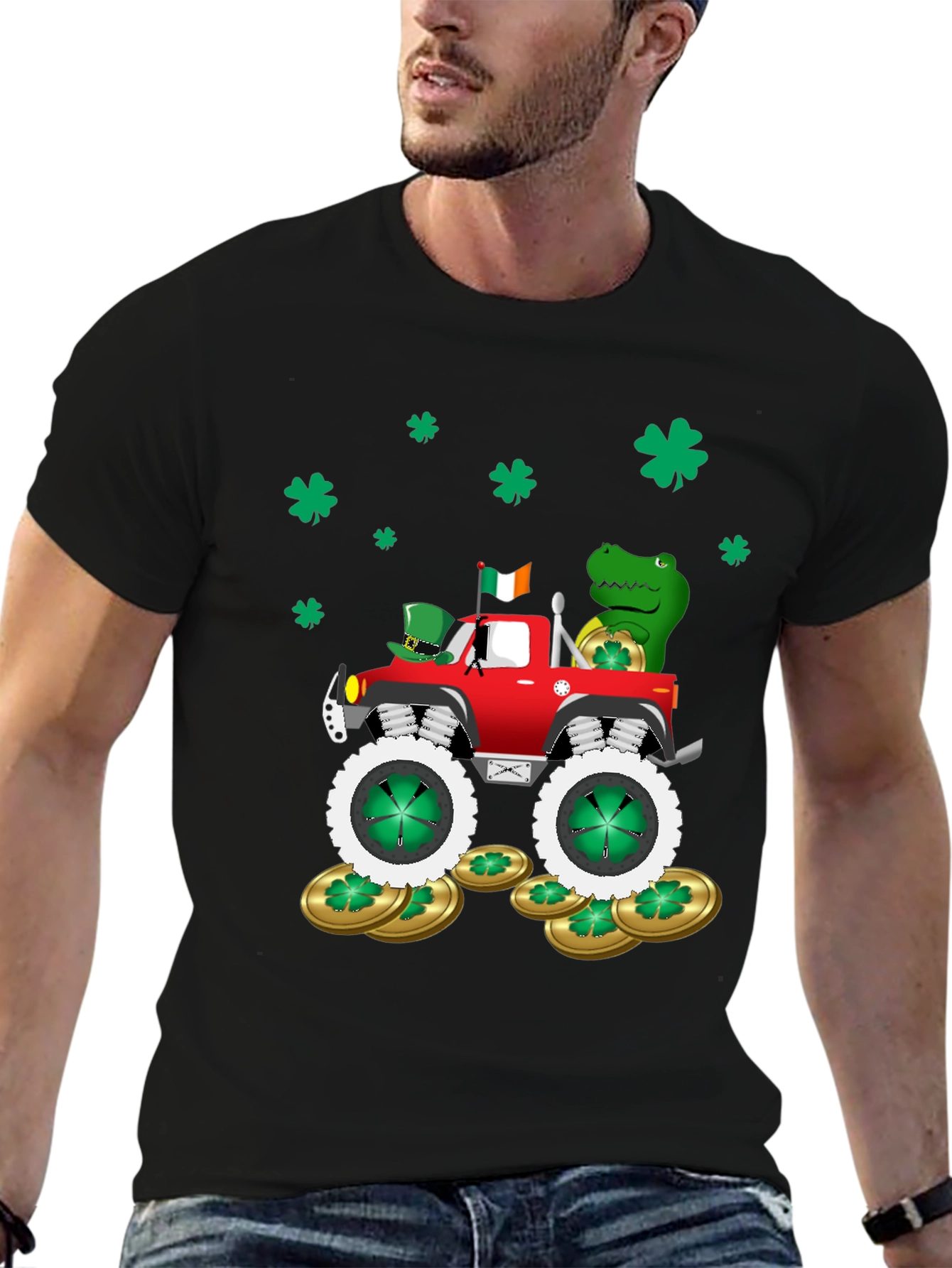 Black St. Patrick's Day Monster Truck T-Shirt view 6