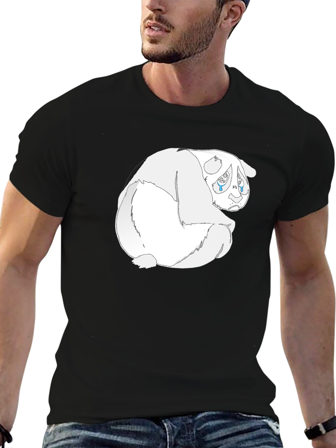 Black Sad Panda Graphic Tee - Black Cotton Blend view 6