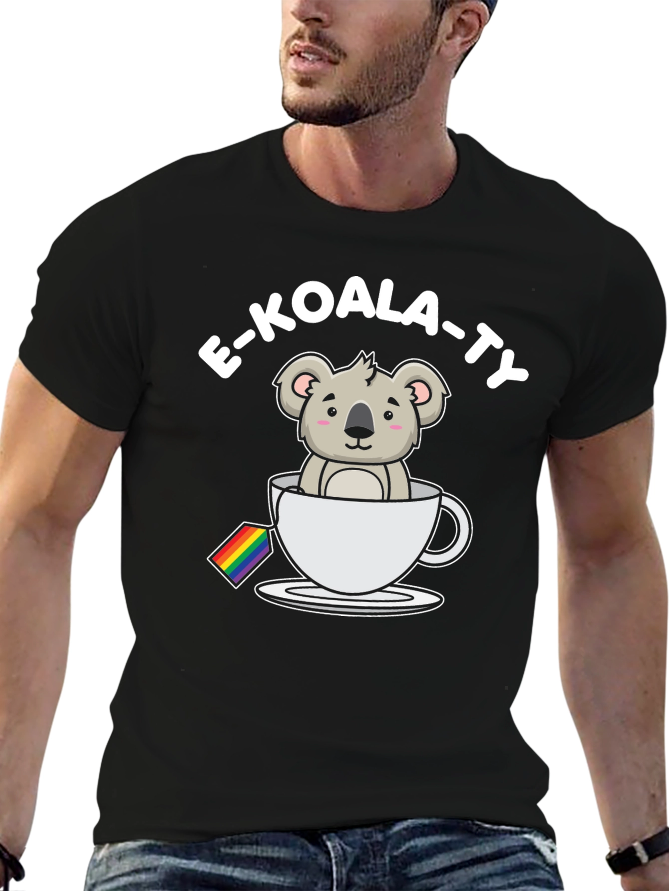 Black E-KOALA-TY LGBT Pride T-Shirt view 6