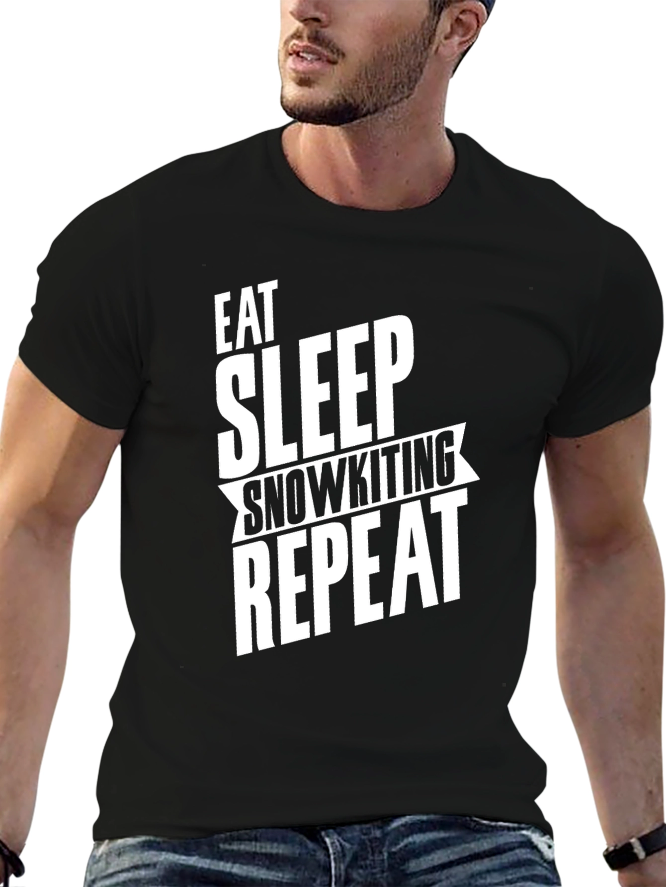 Black Eat Sleep Snowkiting Repeat T-Shirt Black view 6