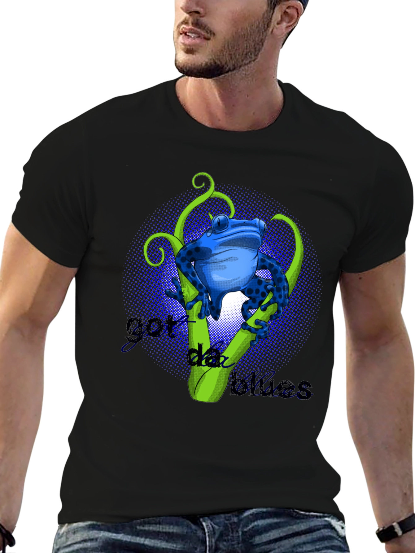 Black Blue Frog Got Da Blues Graphic T-Shirt view 6