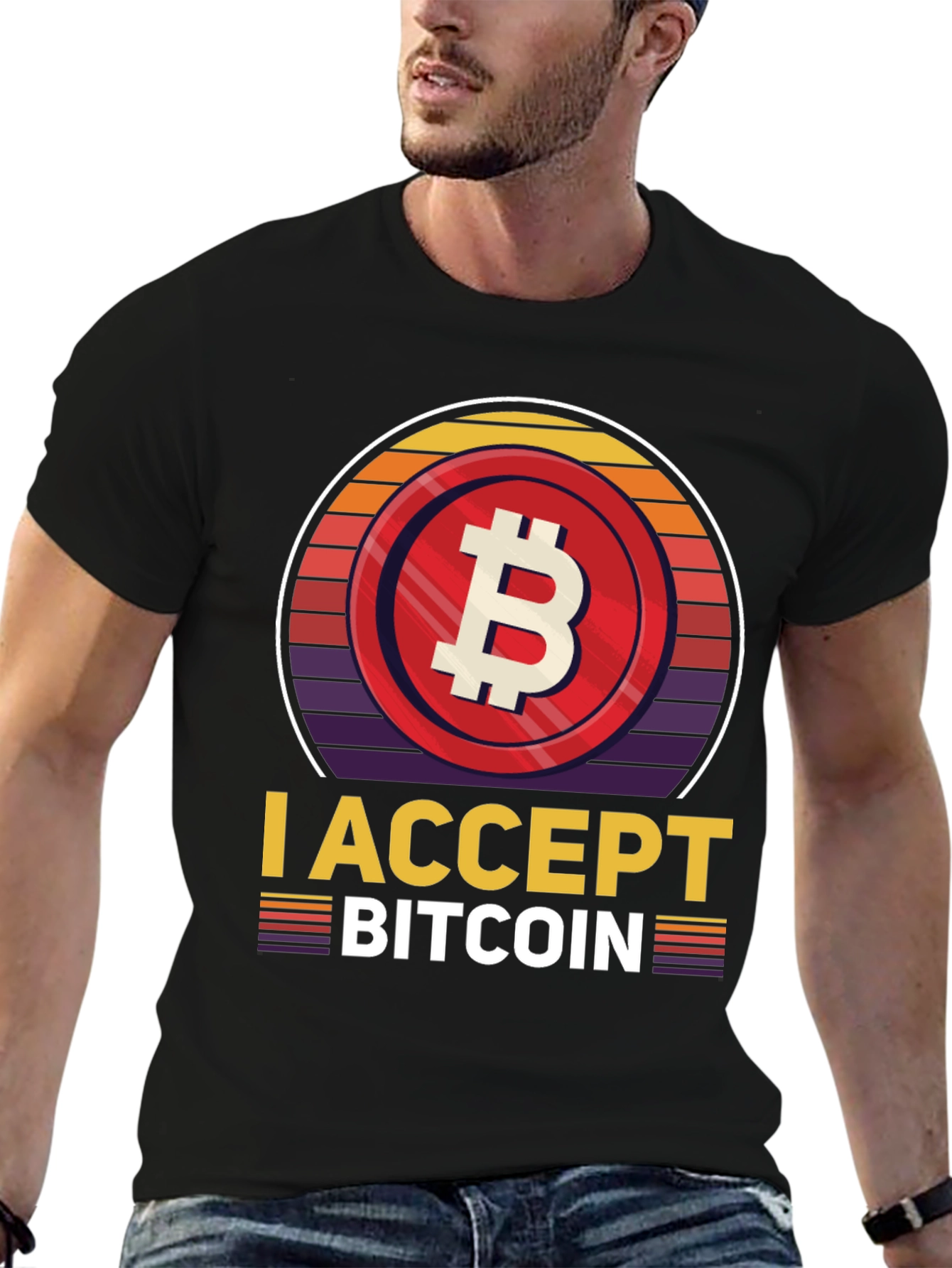 Black I Accept Bitcoin Retro T-Shirt view 6