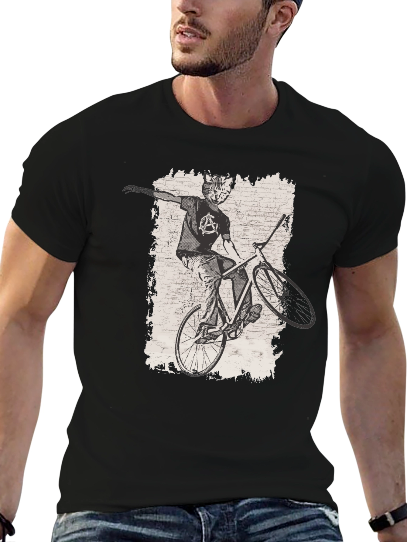 Black Cat Anarchy Biker T-Shirt - Cool Graphic Tee view 6
