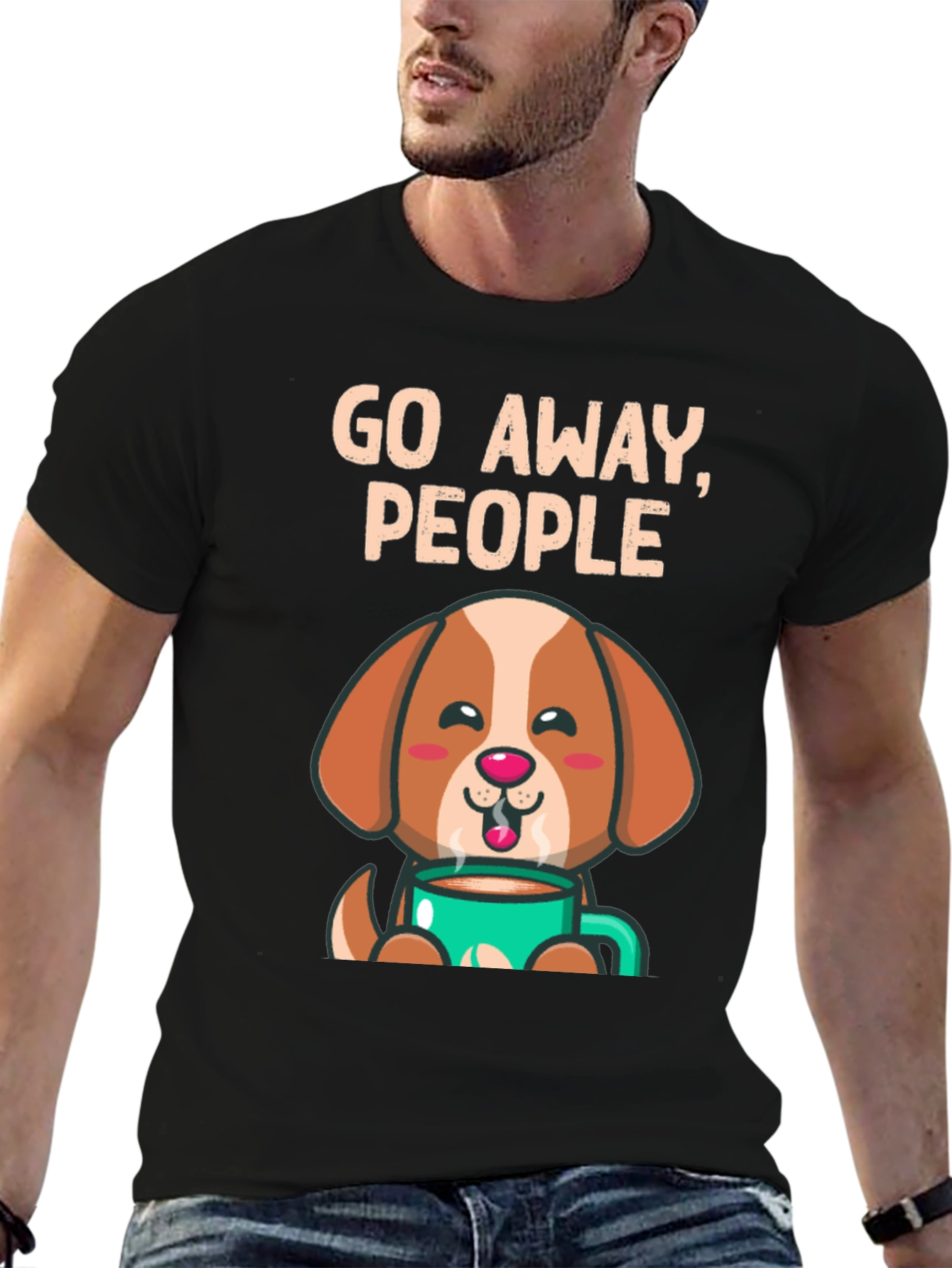 Black Funny Dog Coffee T-Shirt - Go Away People view 6