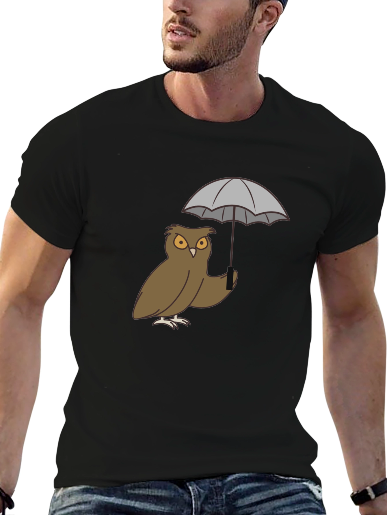 Black Owl Umbrella Graphic T-Shirt view 6