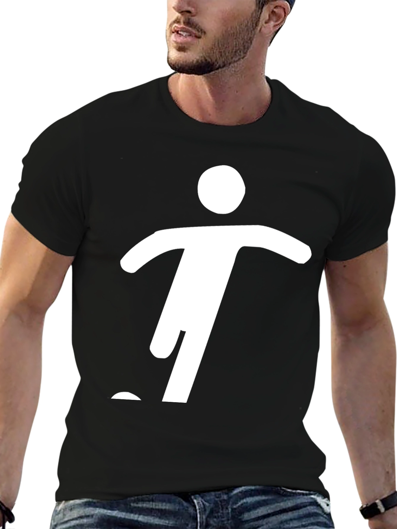 Black Men's Black Graphic Tee - Stick Figure Design view 6