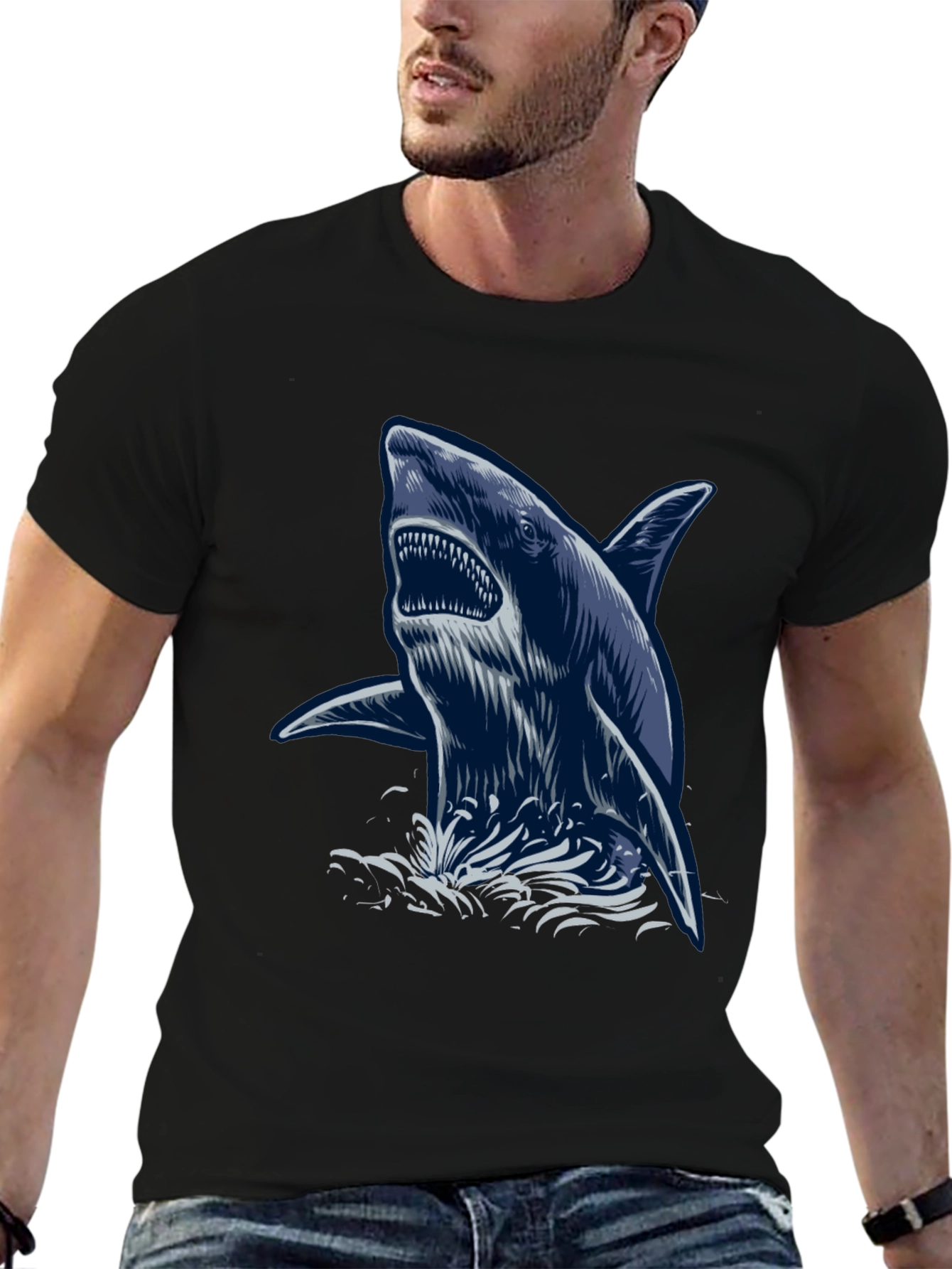 Black Shark Graphic Print T-Shirt view 6