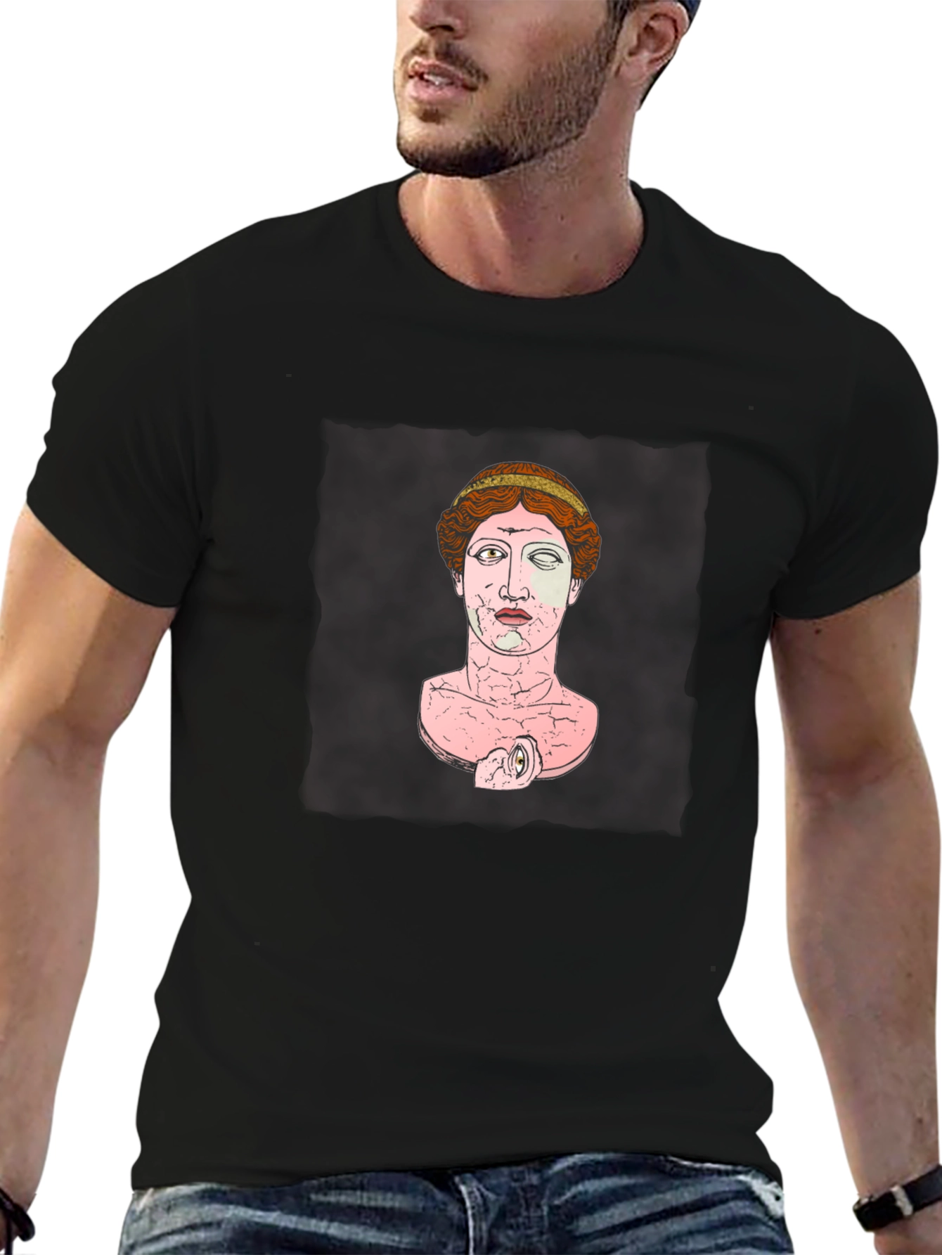 Black Black T-Shirt with Ancient Bust Graphic view 6