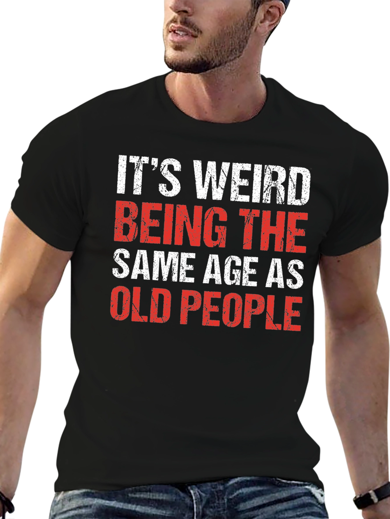 Black Funny 'Old People' Black Cotton Blend T-Shirt view 6