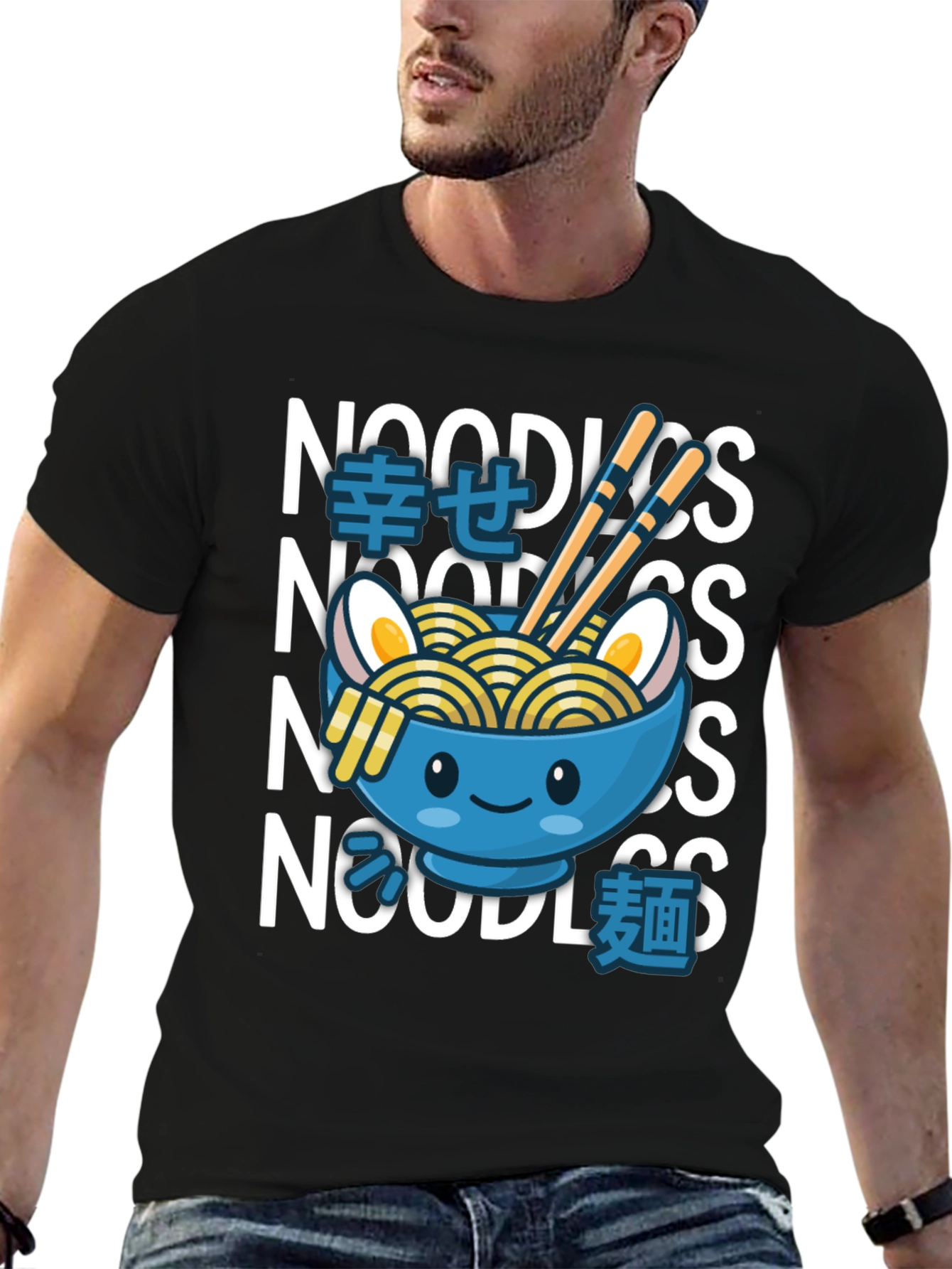 Black Kawaii Ramen Bowl T-Shirt - Noodle Lover Tee view 6