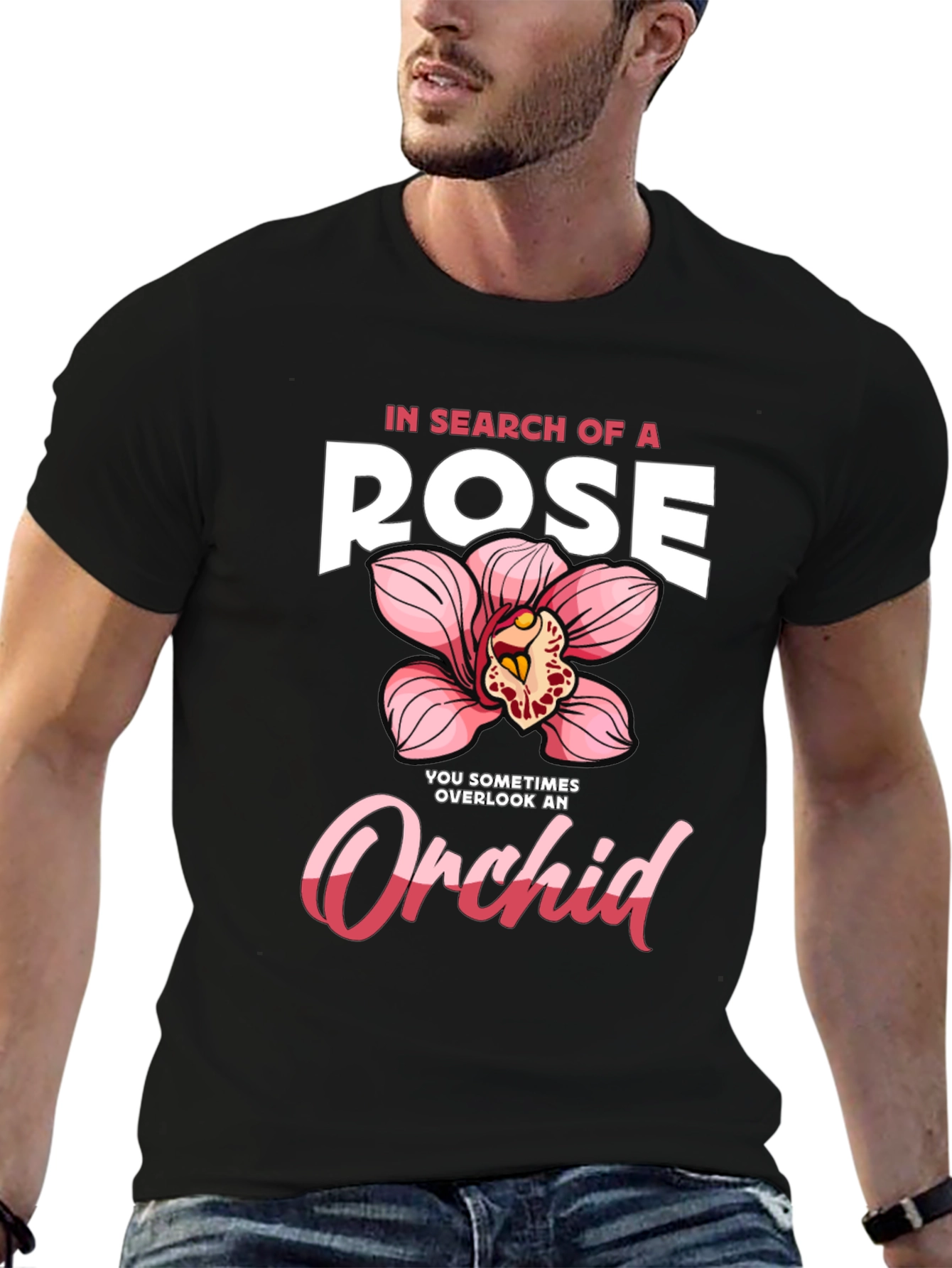 Black In Search of a Rose Orchid Graphic T-Shirt view 6