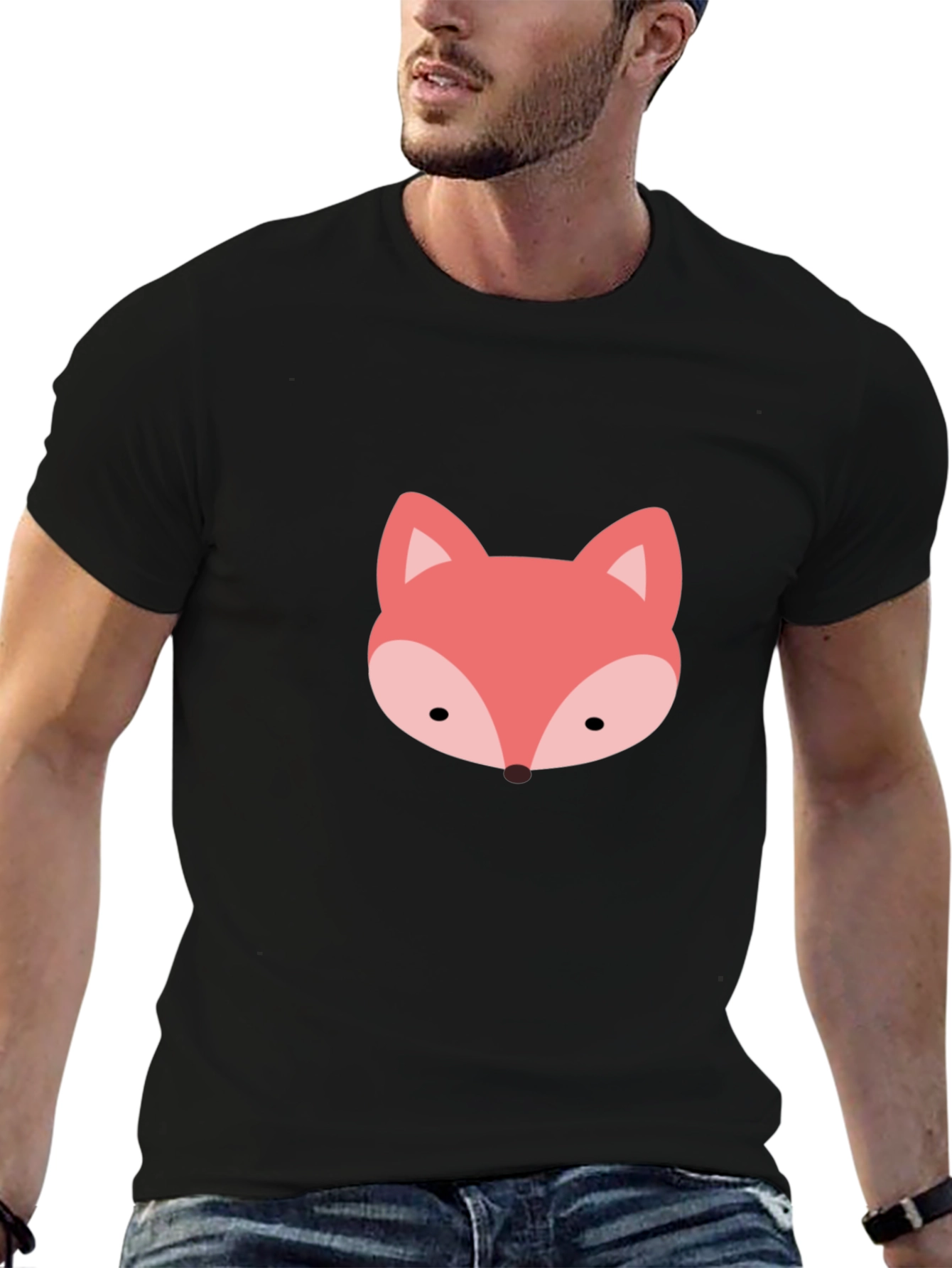 Black Cute Fox Graphic Tee - Soft Black T-Shirt view 6