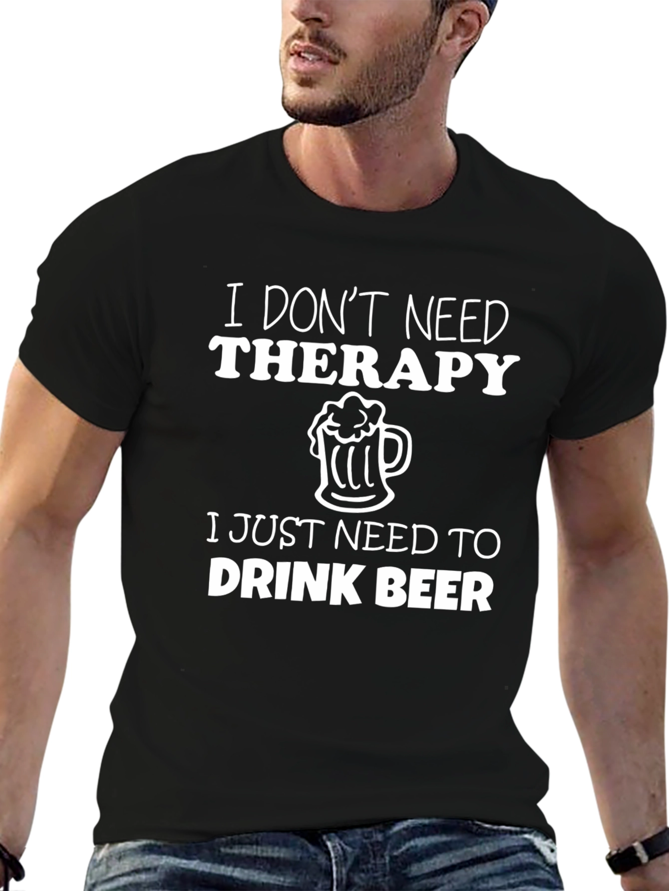 Black I Don't Need Therapy Beer T-Shirt view 6