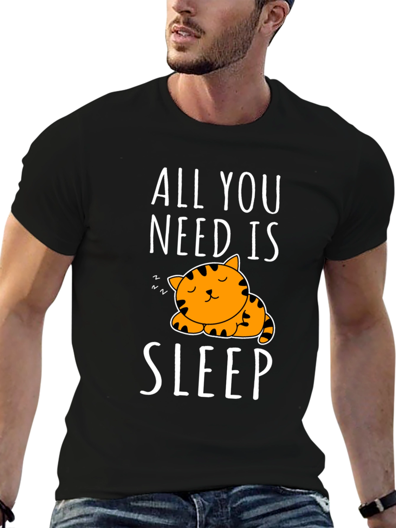 Black All You Need Is Sleep - Cute Cat Graphic T-Shirt view 6