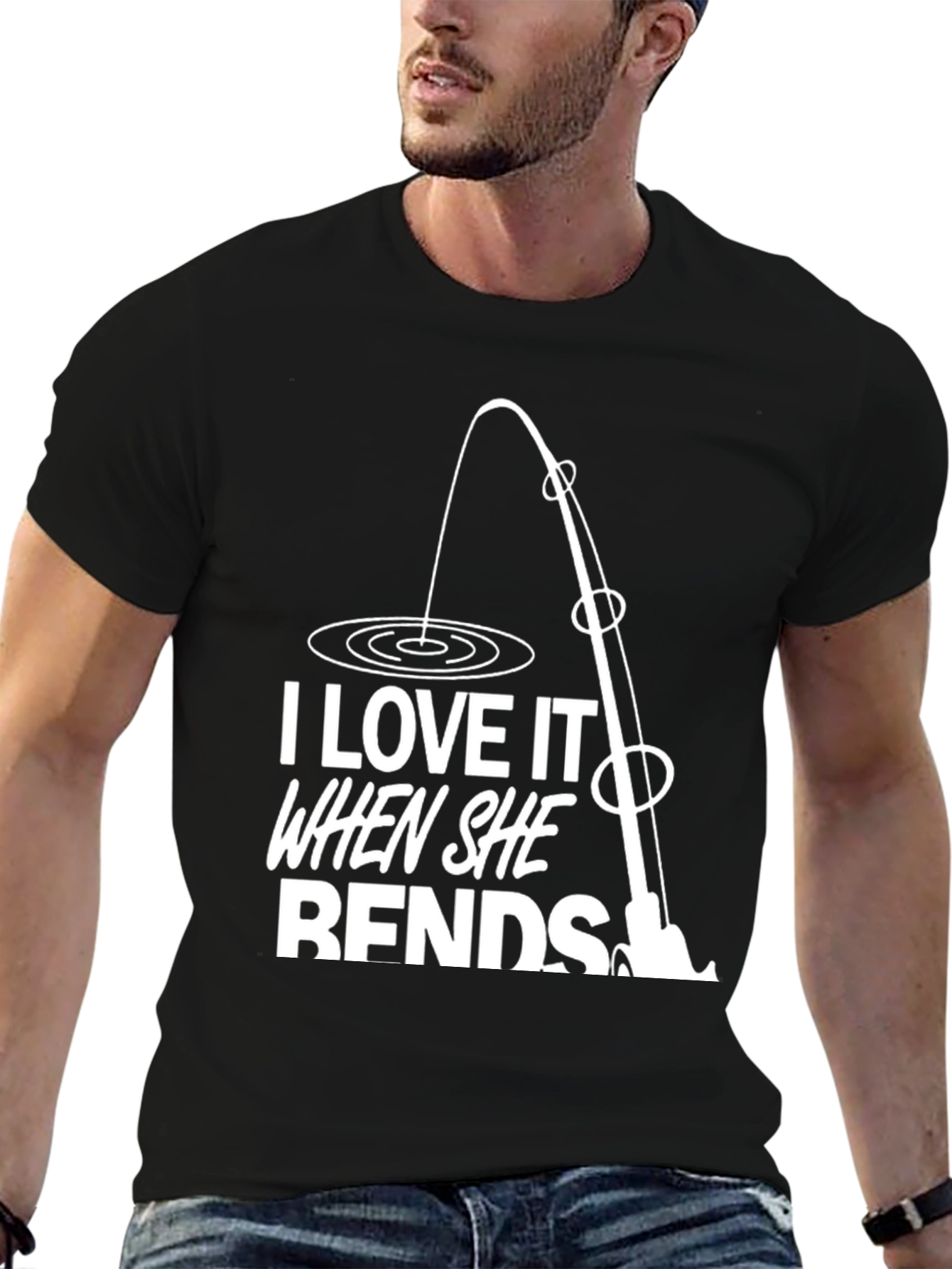 Black I Love It When She Bends Funny Fishing T-Shirt view 6
