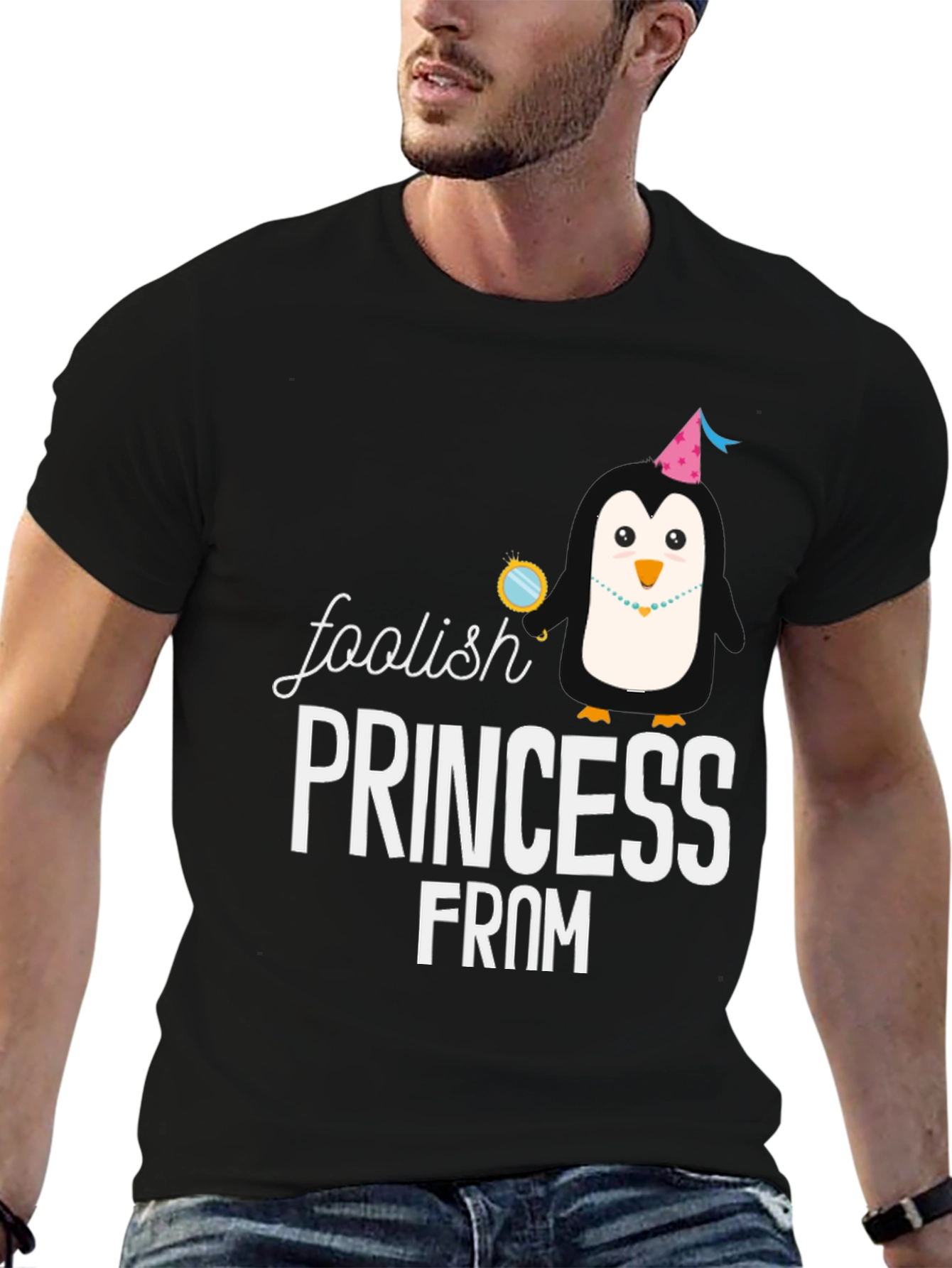 Black Foolish Princess Penguin Graphic T-Shirt view 6