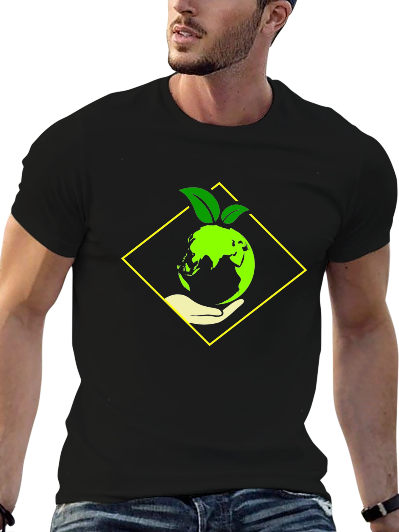 Black Eco-Friendly Earth Graphic Tee - Black view 6