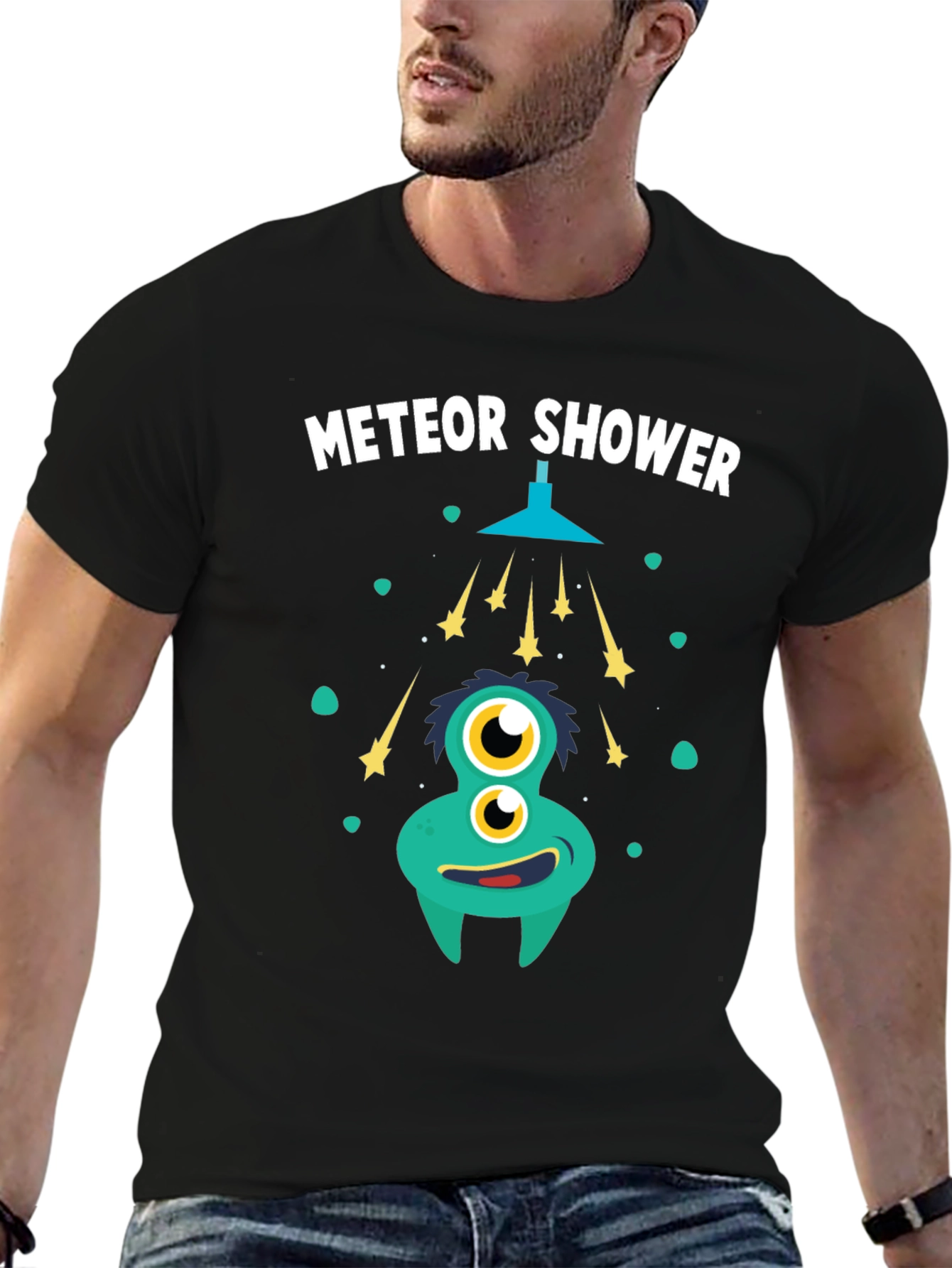 Black Meteor Shower T-Shirt - Funky Alien Graphic Tee view 6