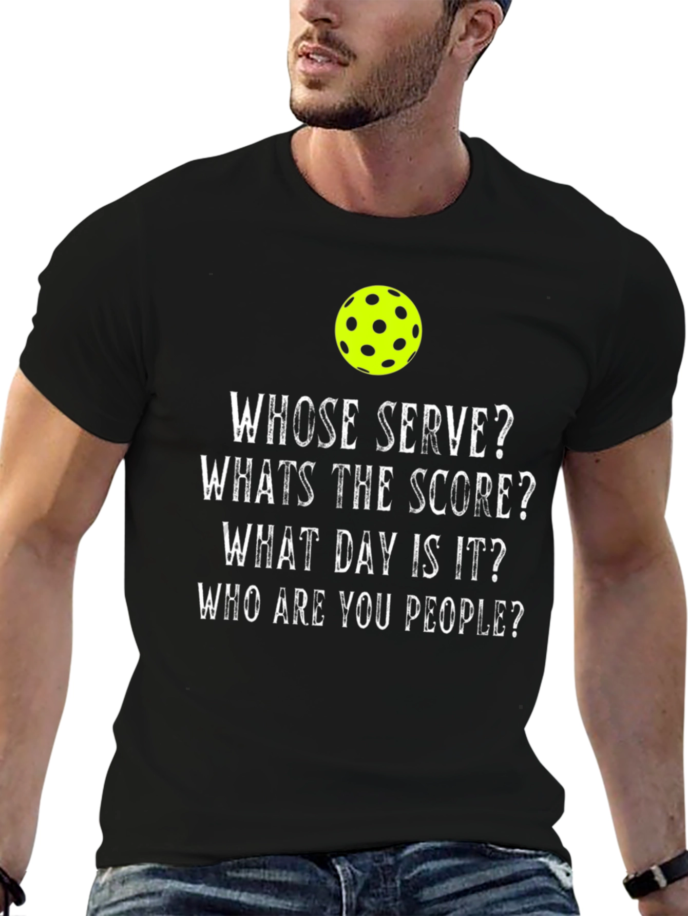 Black Pickleball Humor T-Shirt - Whose Serve? view 6
