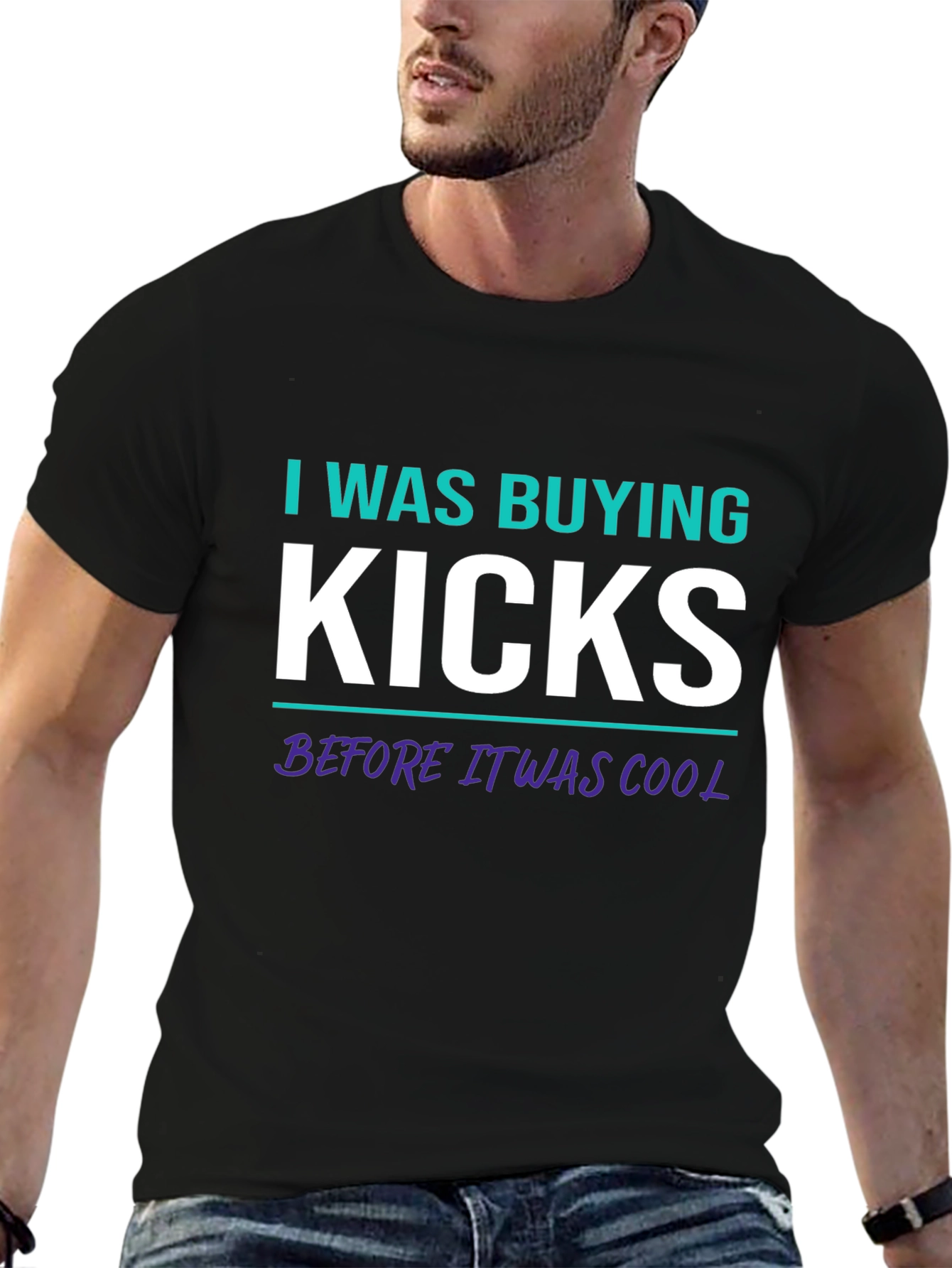 Black I Was Buying Kicks T-Shirt - Cool Sneakerhead Apparel view 6