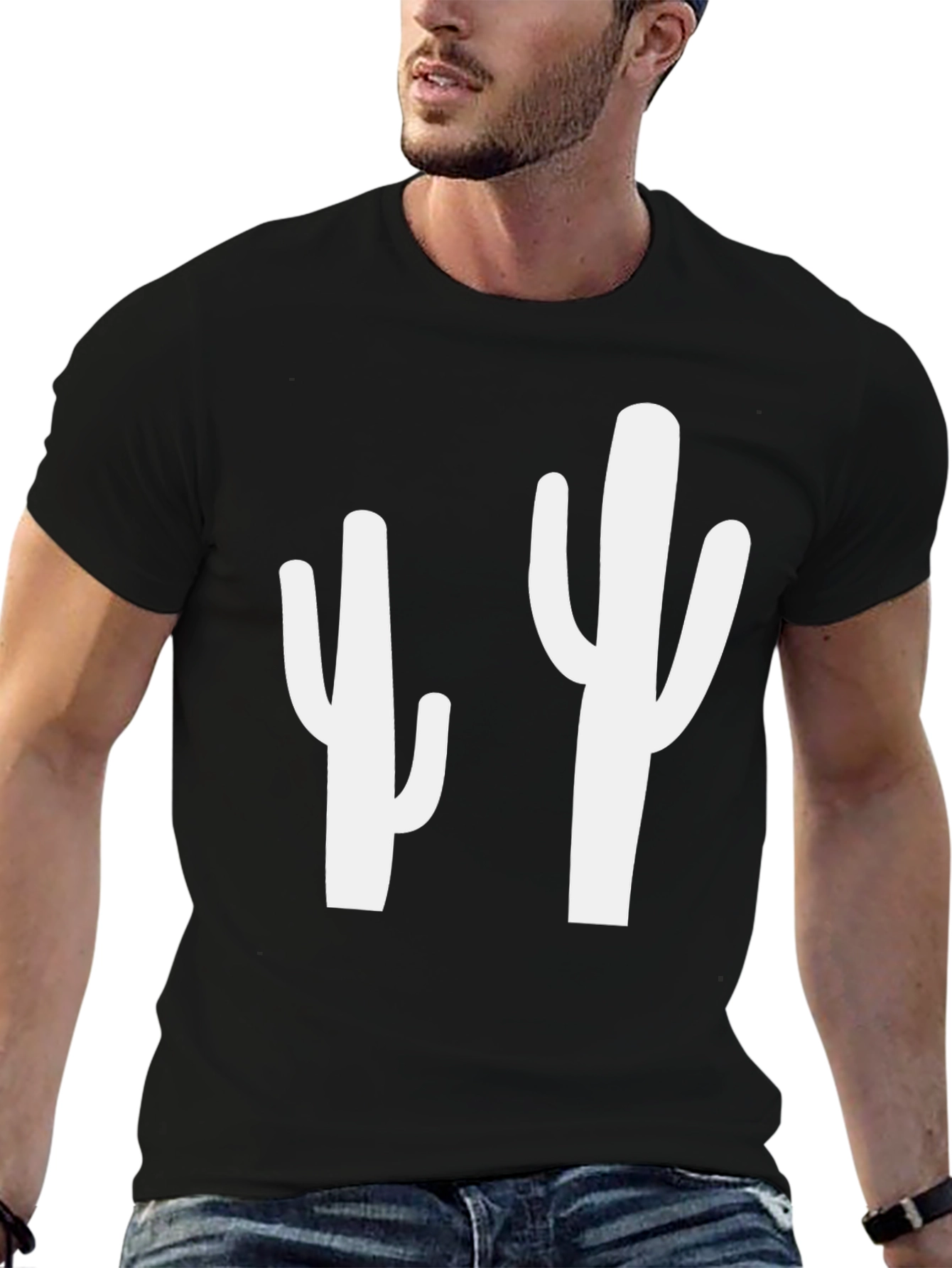 Black Cactus Graphic Tee - Black Cotton T-Shirt view 6