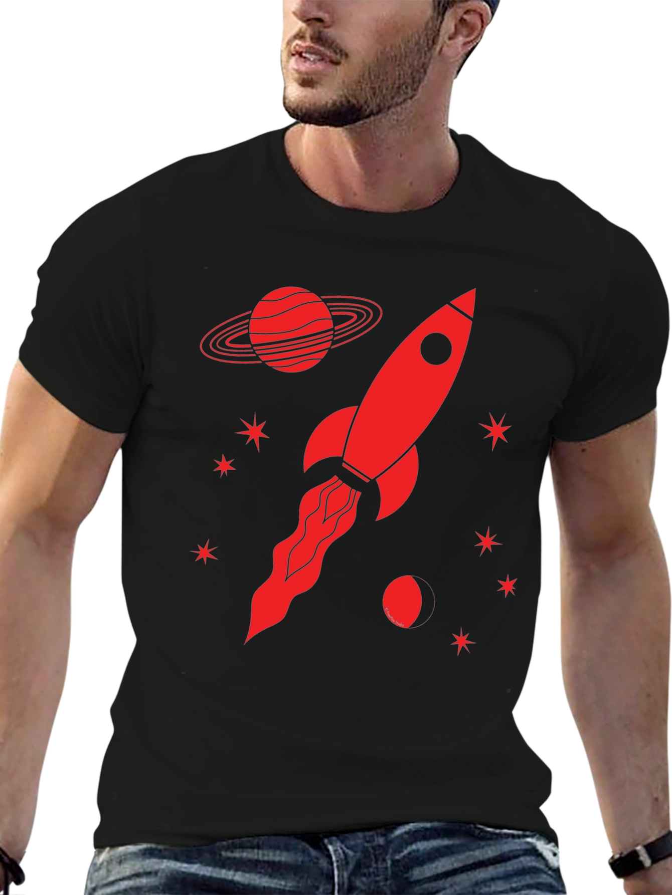 Black Rocket Planet Graphic T-Shirt - Black view 6