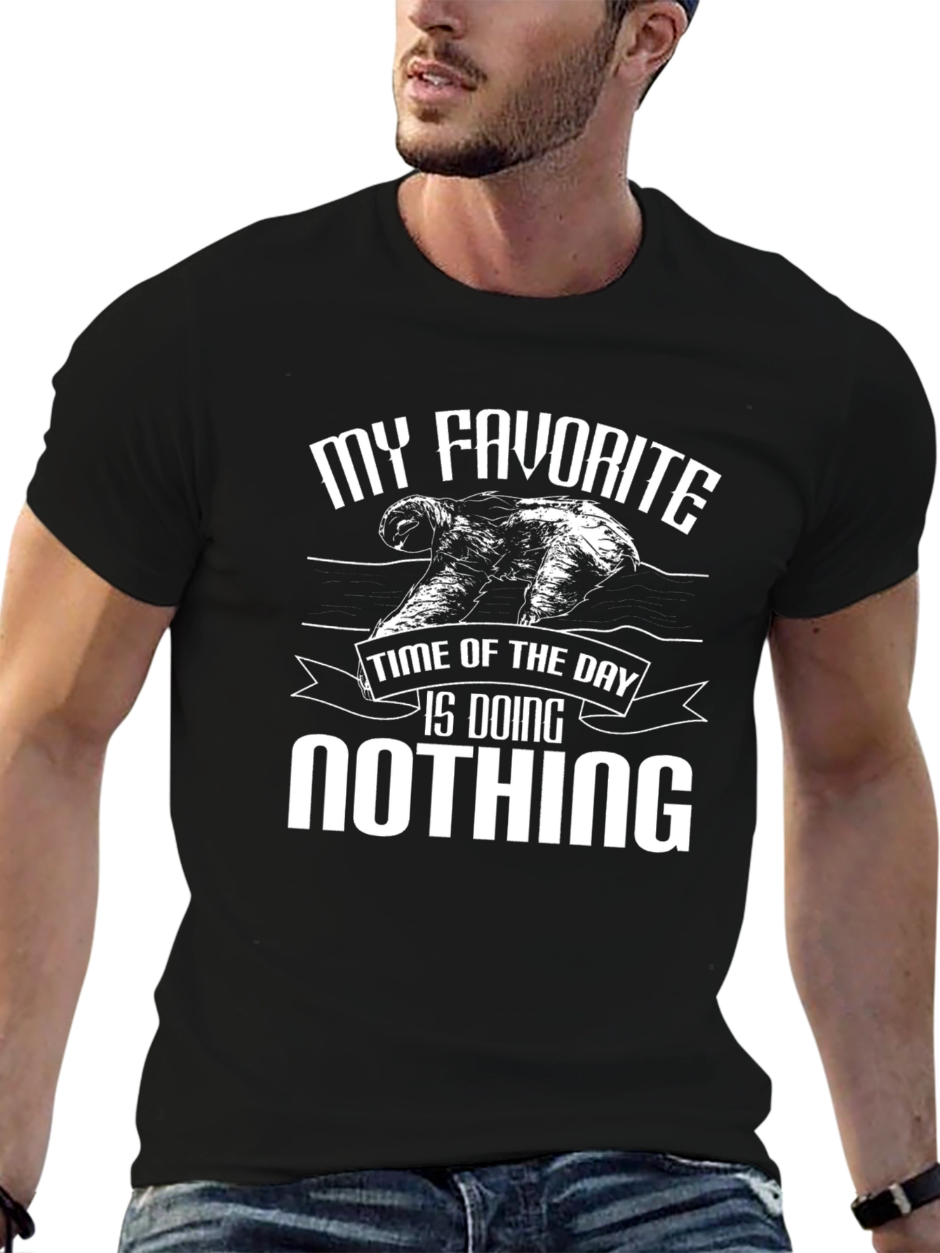 Black My Favorite Time of Day Graphic Tee - Lazy Sloth Shirt view 6