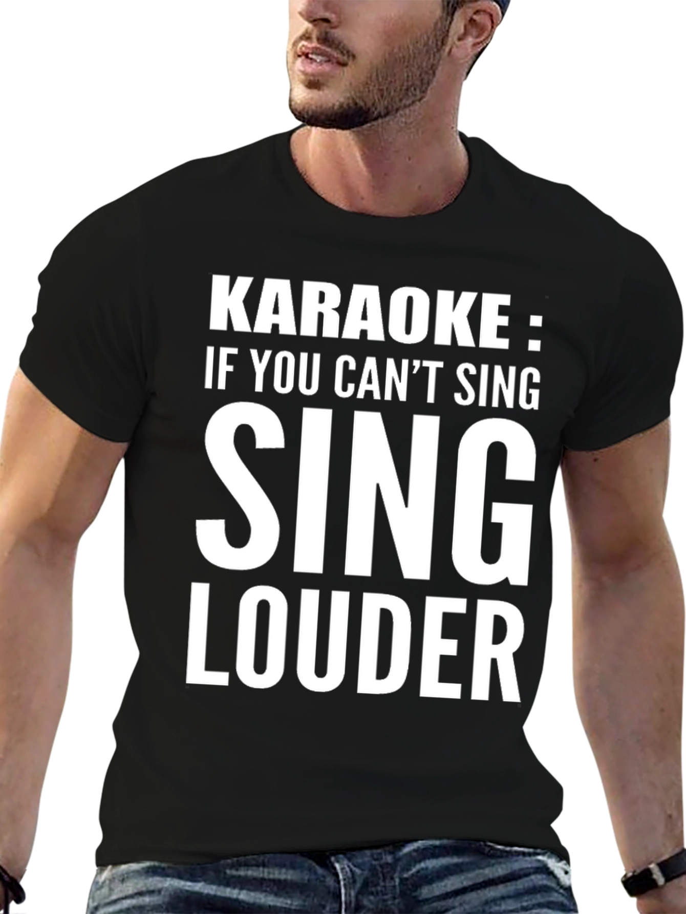 Black Karaoke Sing Louder Graphic Tee Shirt view 6