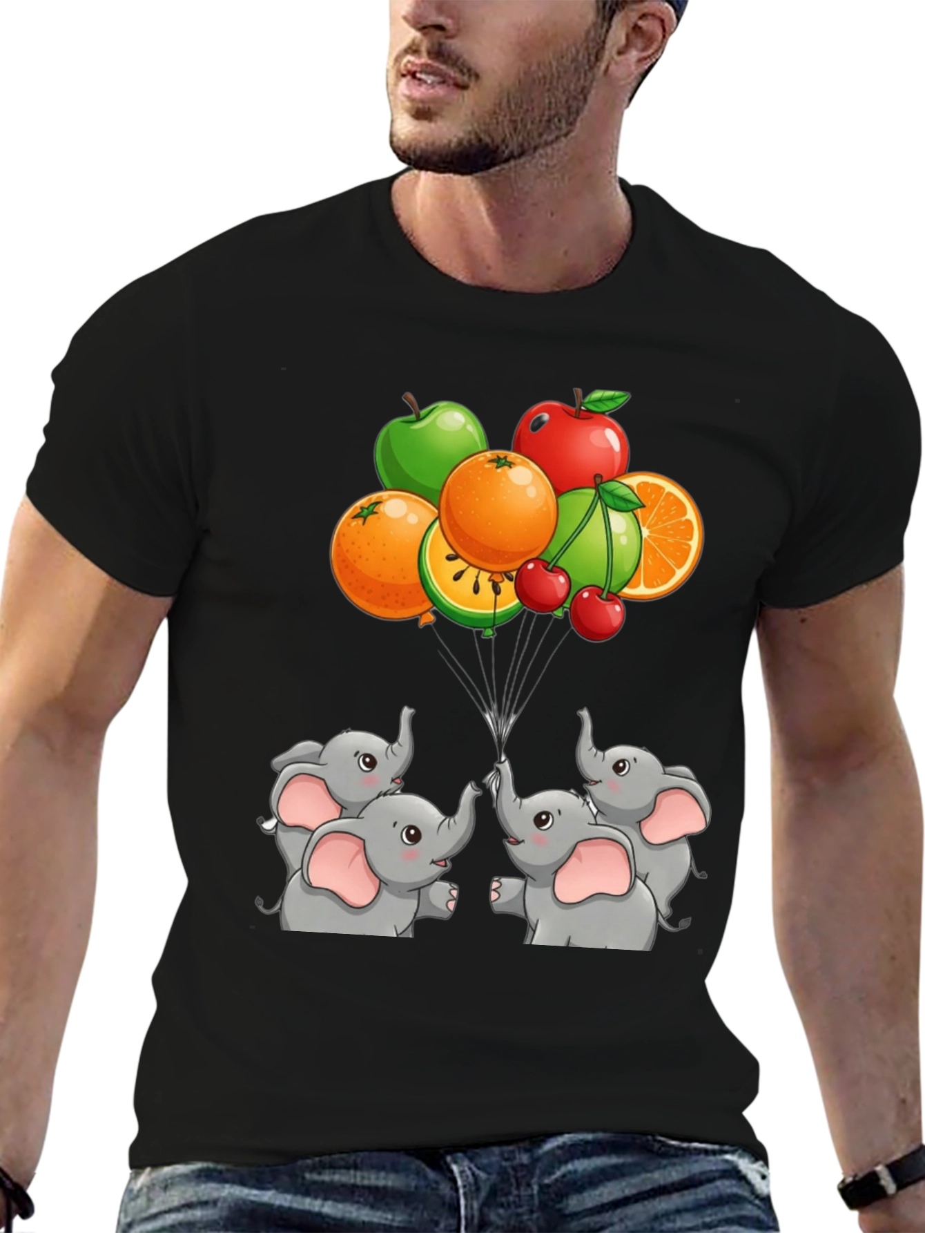 Black Elephant & Fruit Graphic Tee view 6