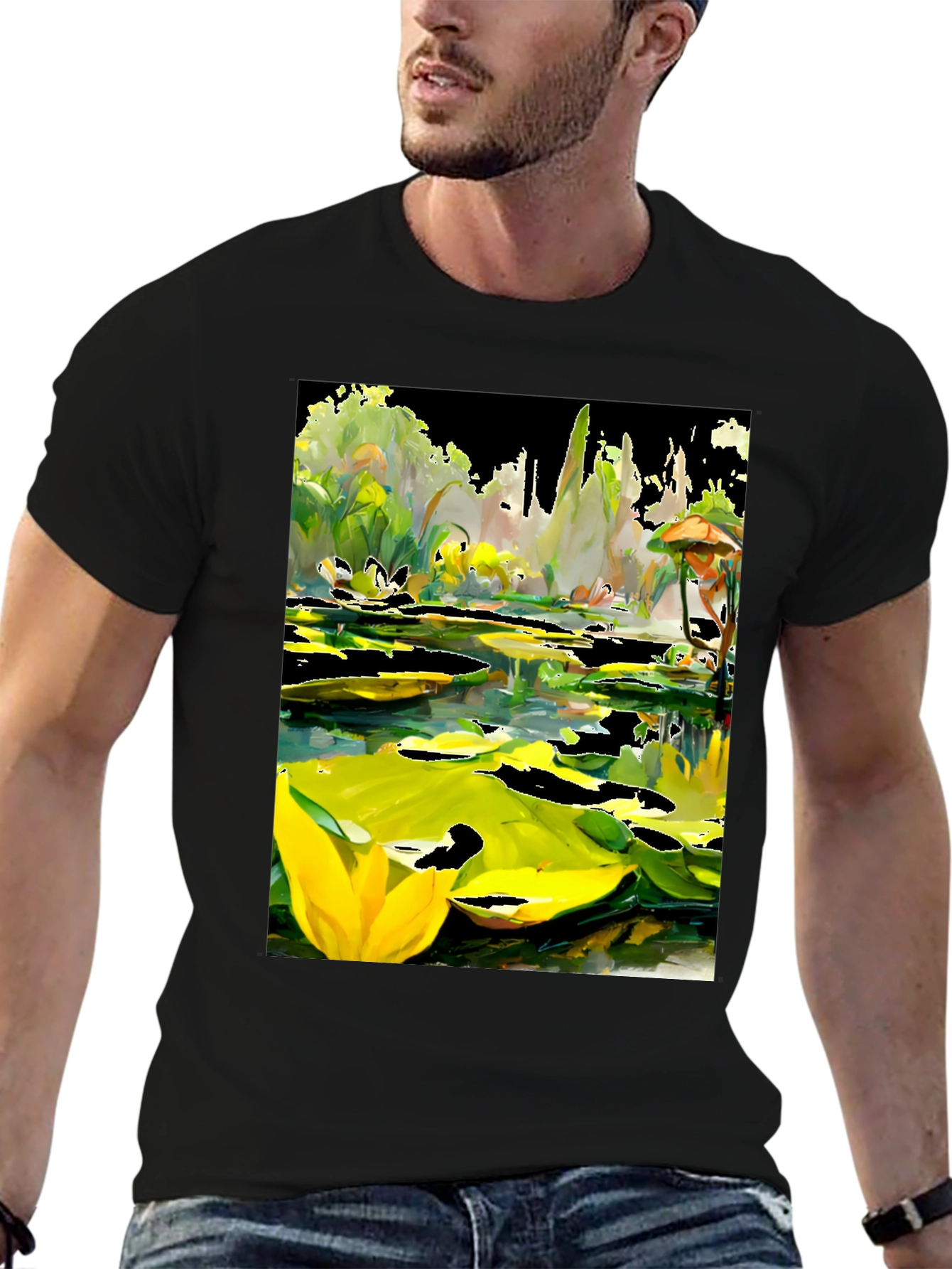 Black Lily Pond T-Shirt - Unique Artistic Design view 6