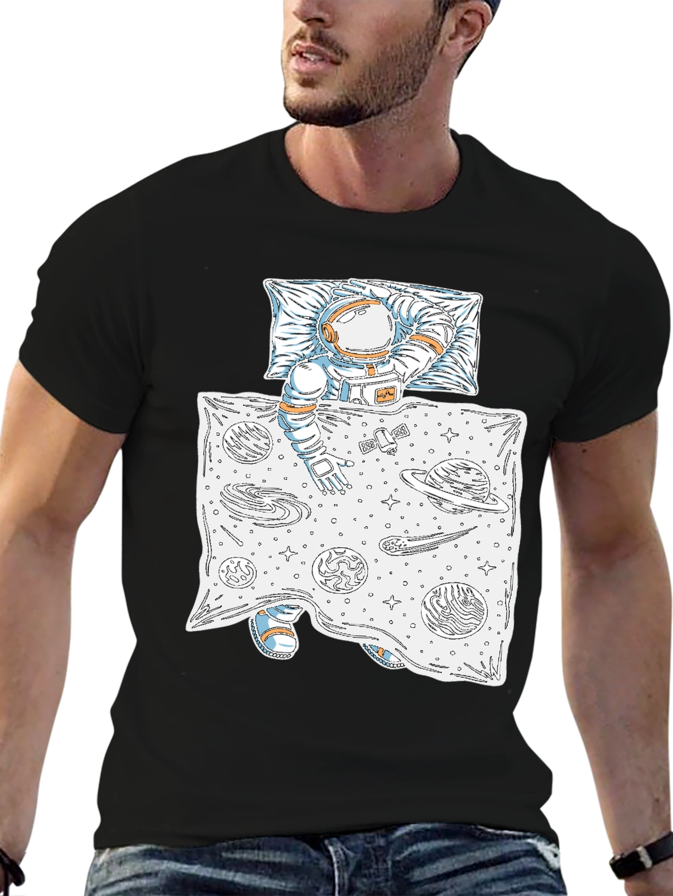 Black Astronaut Sleeping in Space Tee view 6