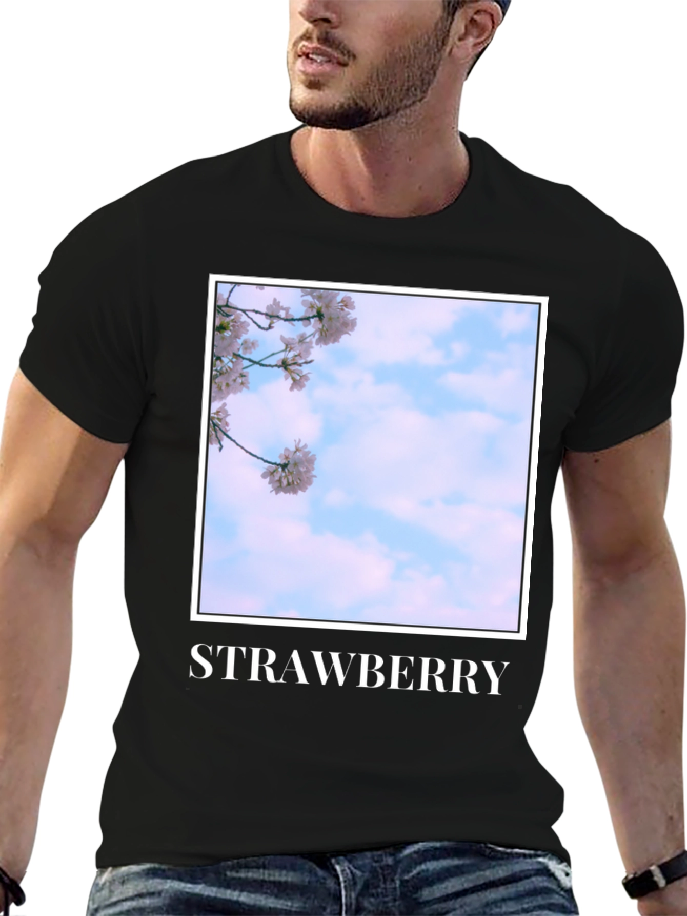 Black Strawberry Blossom T-Shirt - Soft Cotton Blend view 6