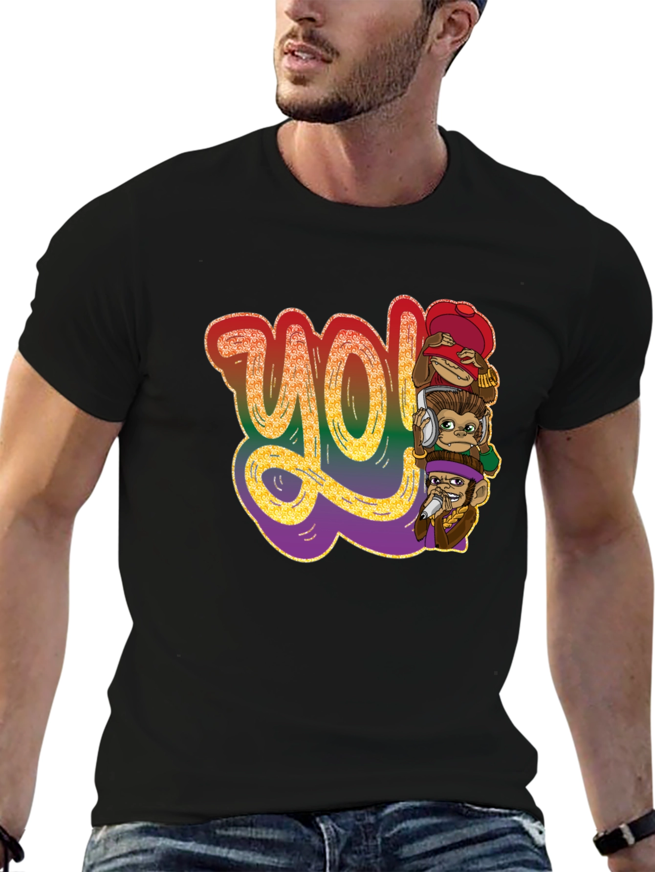 Black Yo! Monkey Stack Graphic T-Shirt view 6