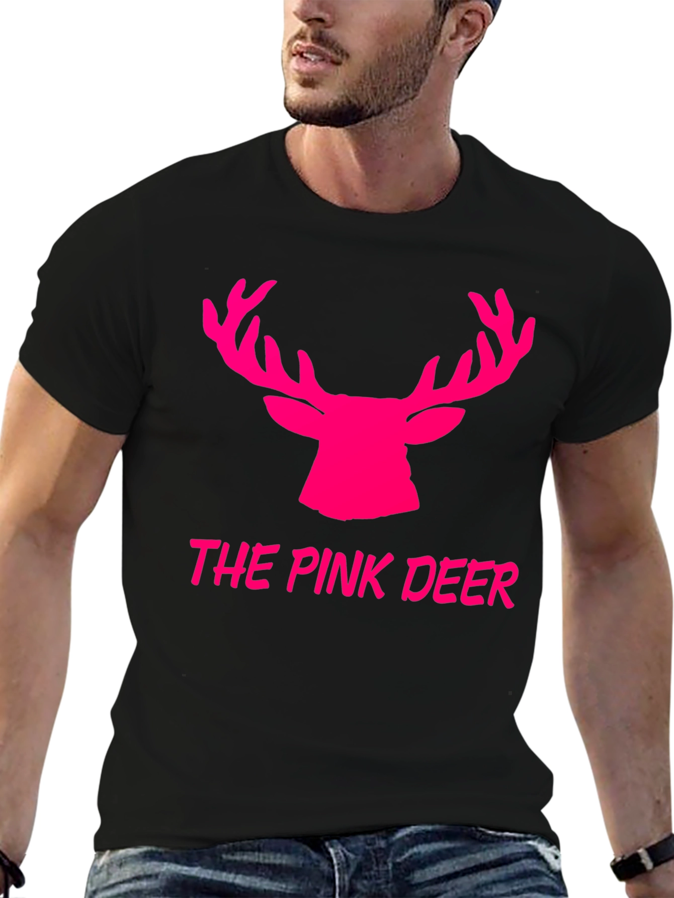 The Pink Deer Graphic Tee - Black Cotton Blend Shirt - 6