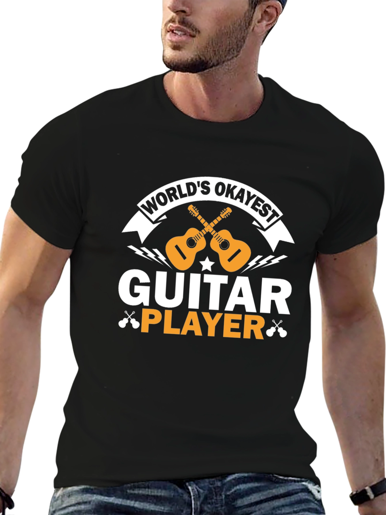Black World's Okayest Guitar Player Black T-Shirt view 6