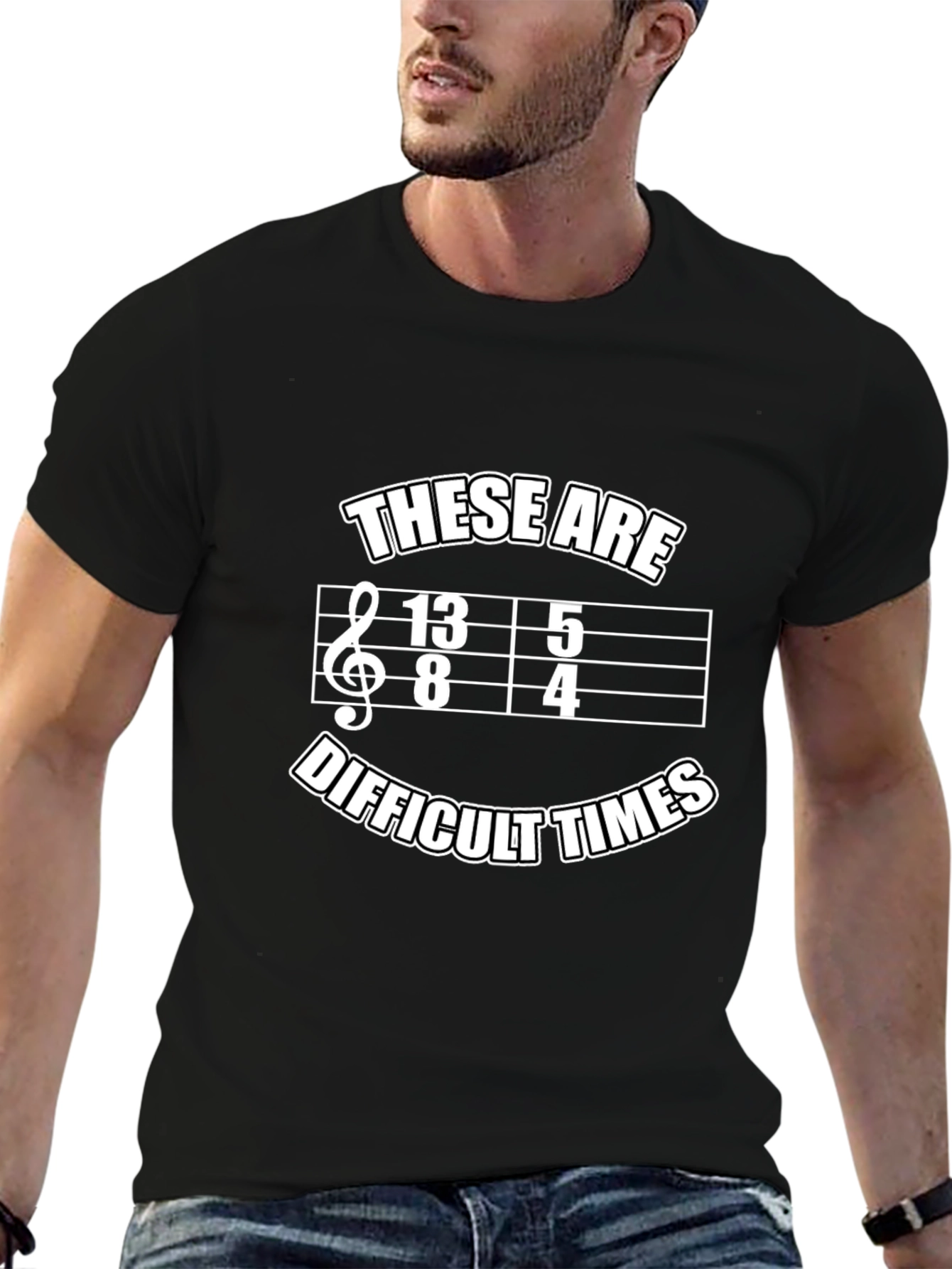 Black Difficult Times Music T-Shirt Funny Musician Tee view 6