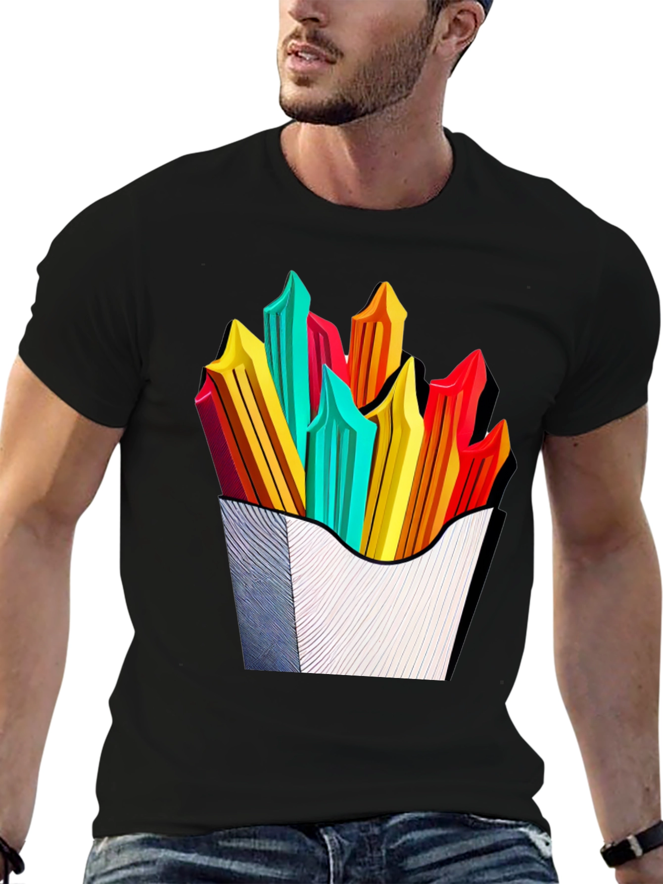 Black Funky Fries Graphic Tee - Stylish Unisex T-Shirt view 6