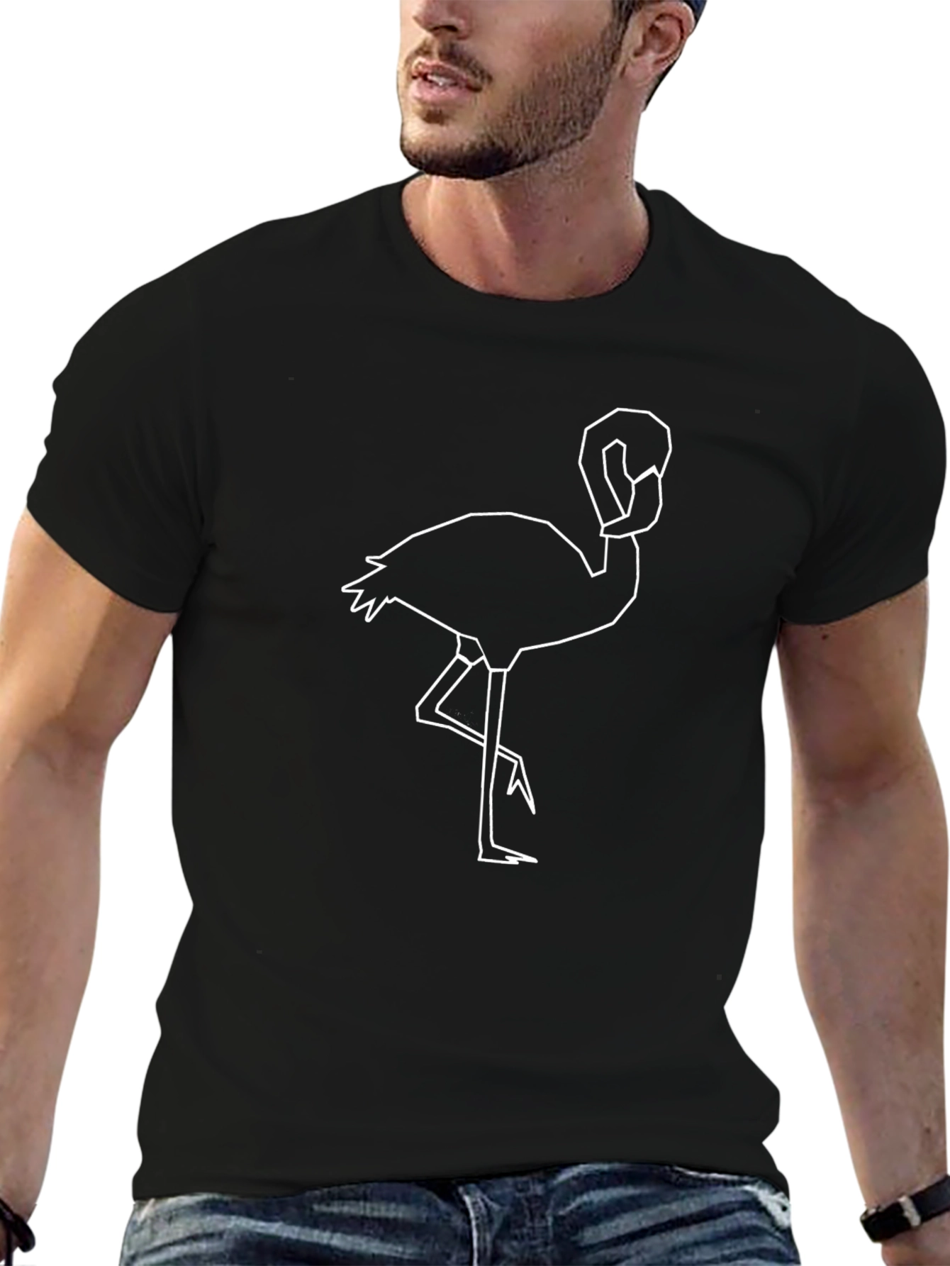 Black Geometric Flamingo Graphic Black T-Shirt view 6