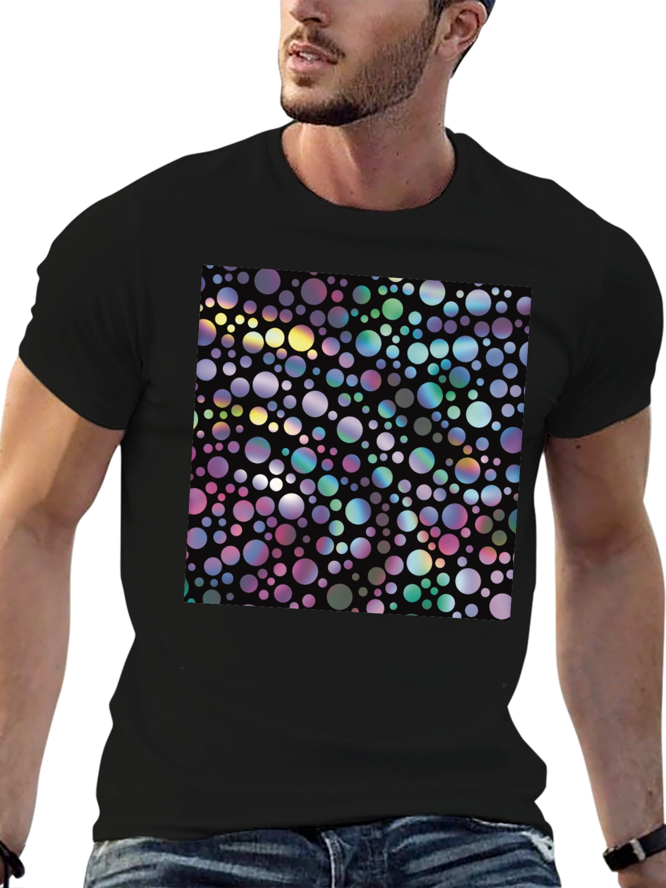 Black Colorful Circle Pattern Black T-Shirt view 6
