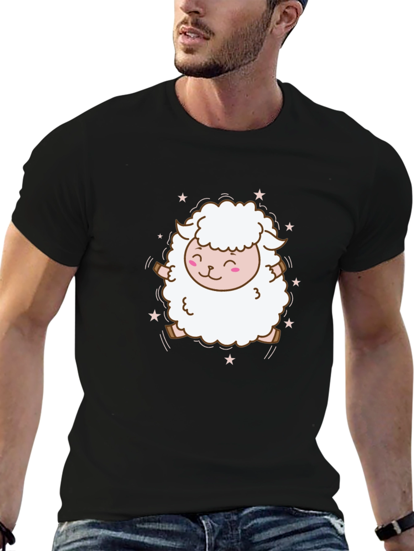 Black Cute Sheep Graphic Tee - Soft Cotton Blend view 6