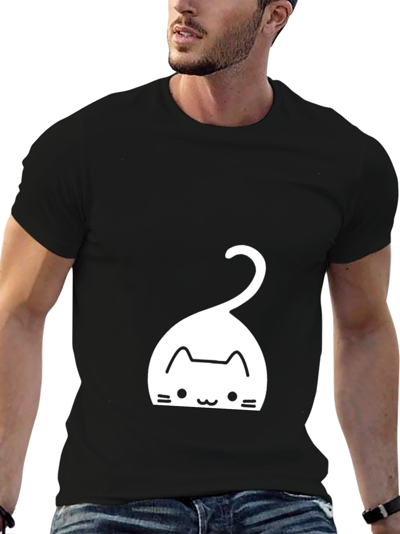 Black Men's Black Cat Graphic Tee view 6