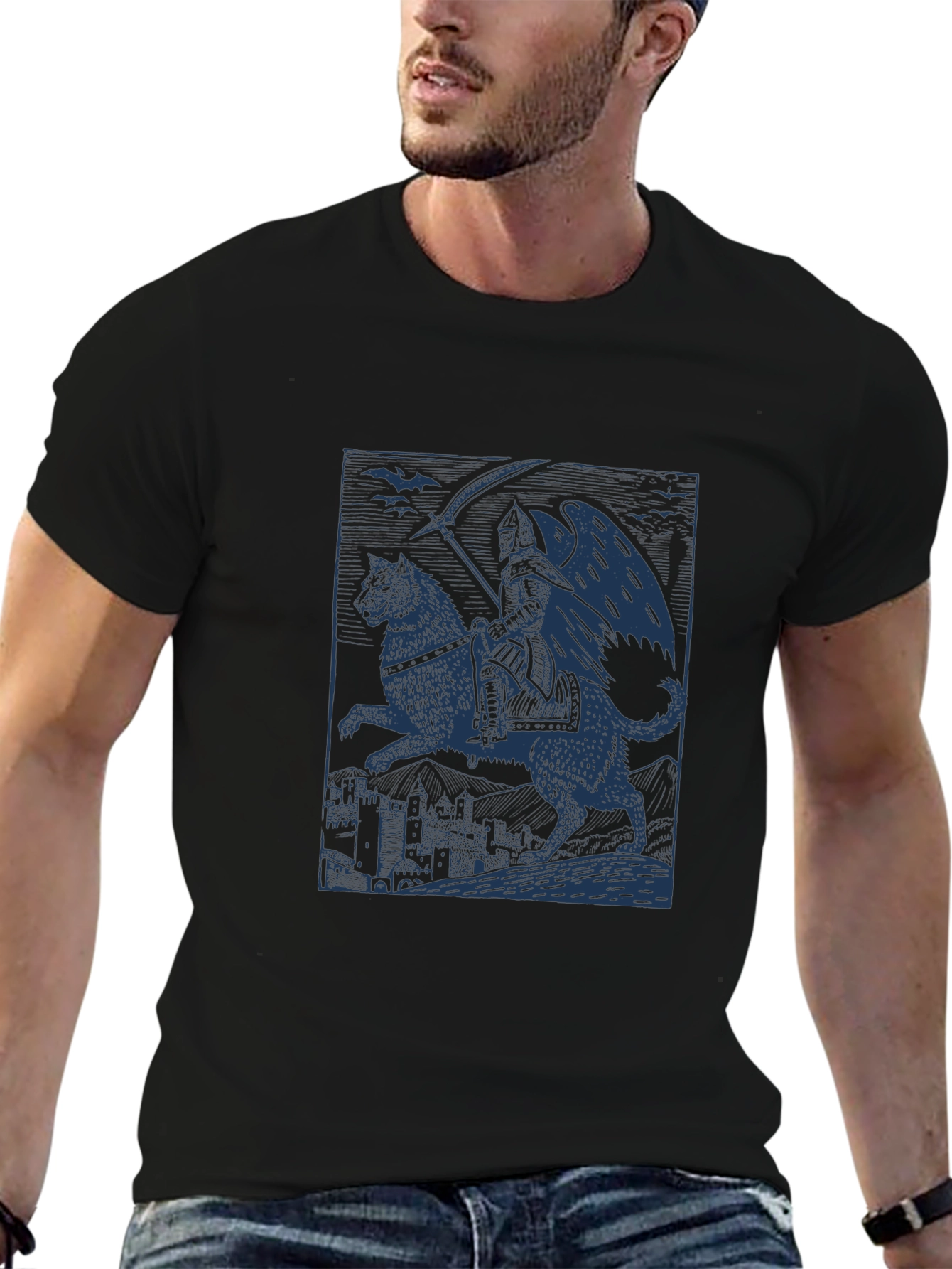 Grim Reaper Wolf Rider Graphic Tee - Black Cotton - 6